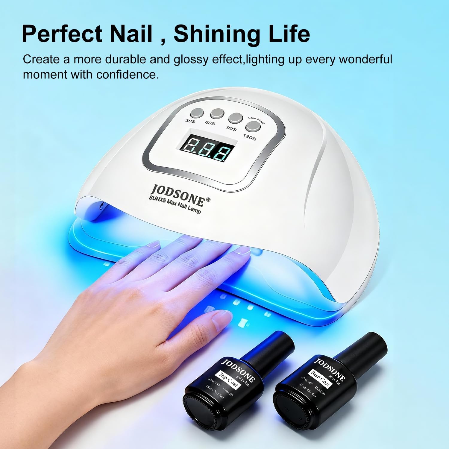 LÁMPARA UV LED JODSONE PARA UÑAS CON BASE COAT Y TOP COAT - 4