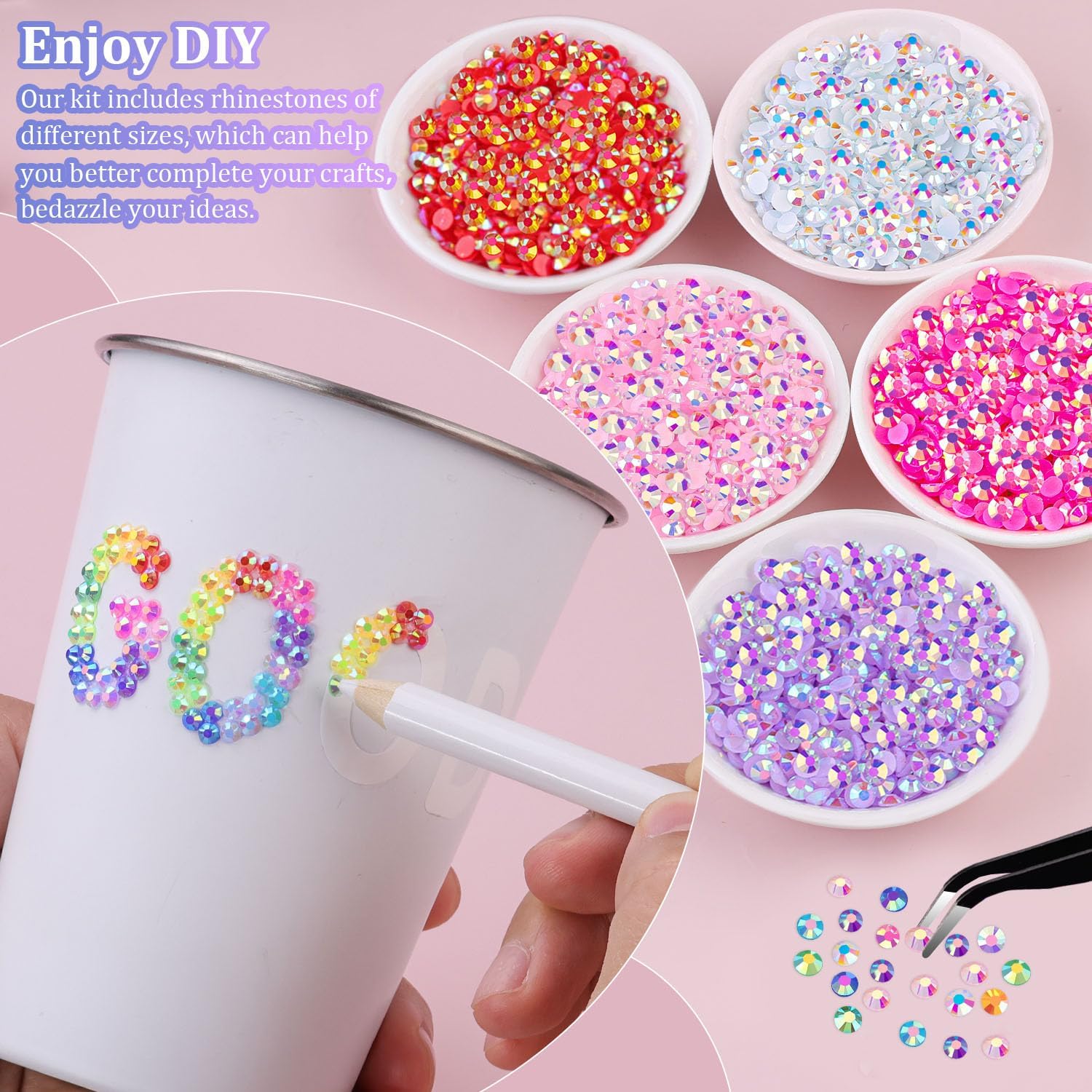 KIT DE DECORACIÓN DE UÑAS TINKRSTUFF 10000 PIEDRAS RHINESTONE 5MM MULTICOLOR CON PEGAMENTO B7000 - 3