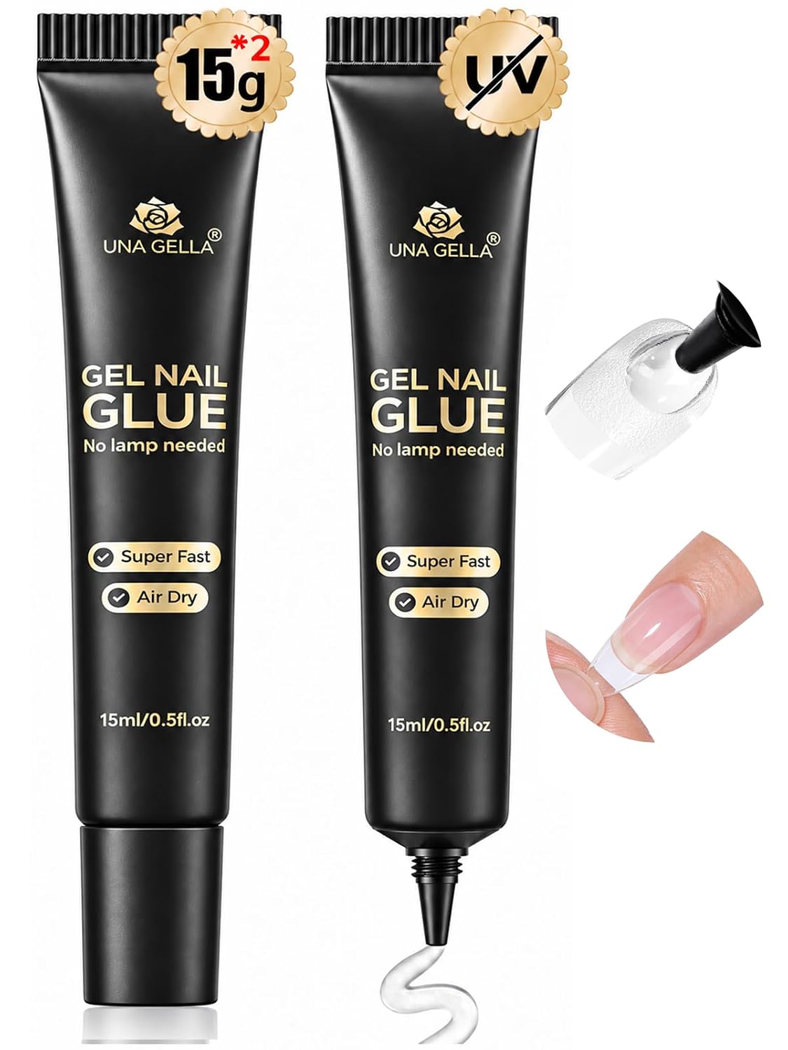 PEGAMENTO PARA UÑAS POSTIZAS UNA GELLA NAIL GLUE GEL STRONG 15G X 2 PIEZAS - 1
