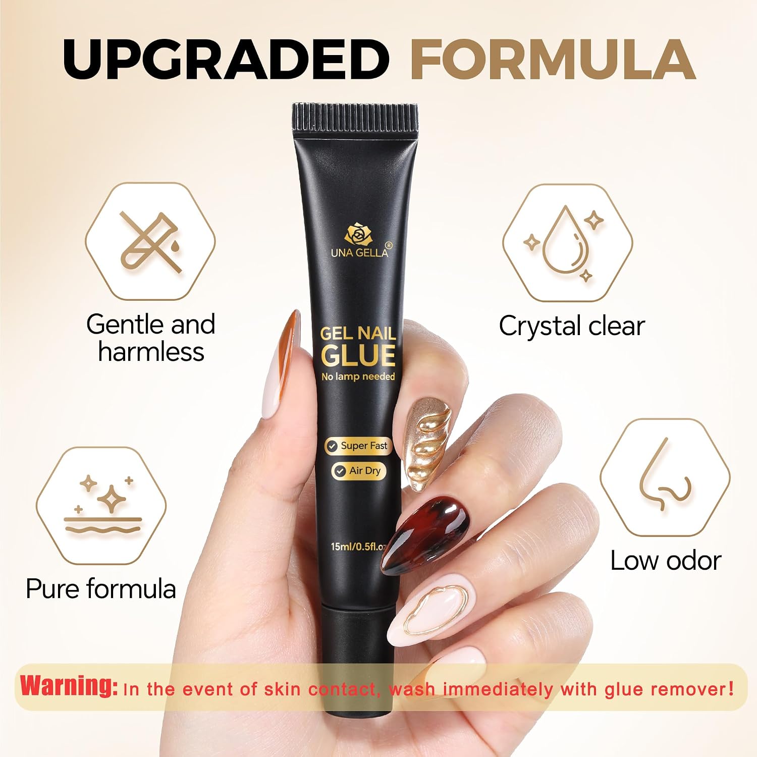 PEGAMENTO PARA UÑAS POSTIZAS UNA GELLA NAIL GLUE GEL STRONG 15G X 2 PIEZAS - 4