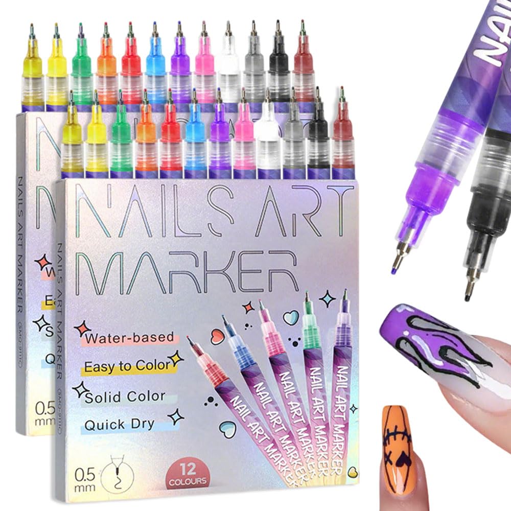 SET DE 12 MARCADORES PARA DECORACIÓN DE UÑAS NOGCAW CON PUNTA ULTRAFINA 0.5MM - 1