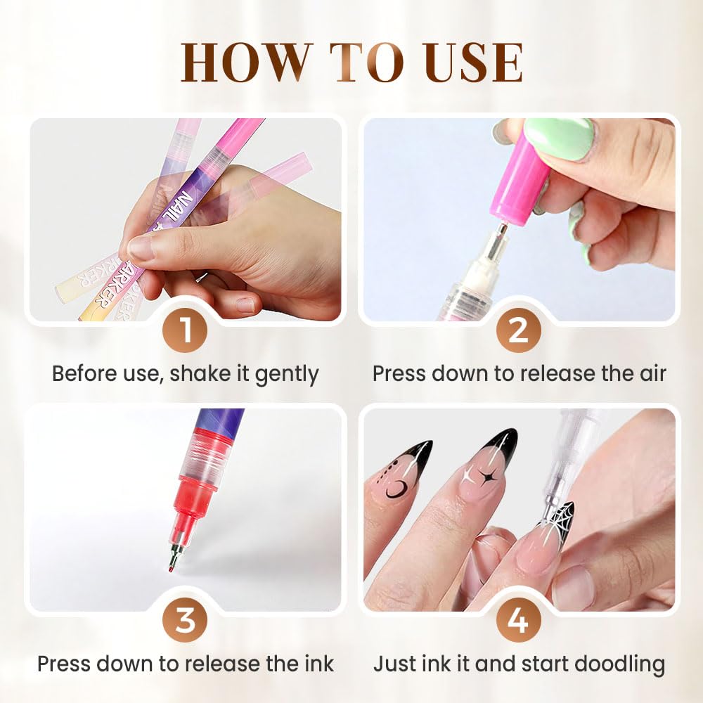 SET DE 12 MARCADORES PARA DECORACIÓN DE UÑAS NOGCAW CON PUNTA ULTRAFINA 0.5MM - 2