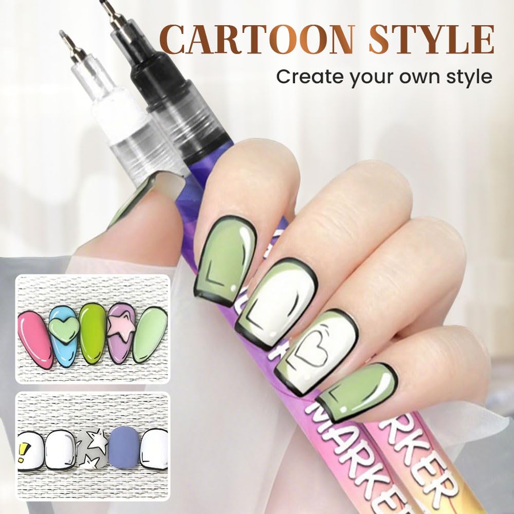 SET DE 12 MARCADORES PARA DECORACIÓN DE UÑAS NOGCAW CON PUNTA ULTRAFINA 0.5MM - 5