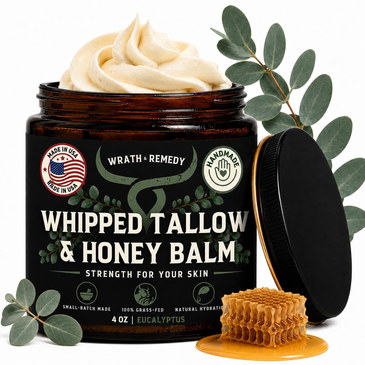 BÁLSAMO CORPORAL WRATH Y REMEDY SEBO DE RES Y MIEL TEXTURA BATIDA 4 OZ - 1
