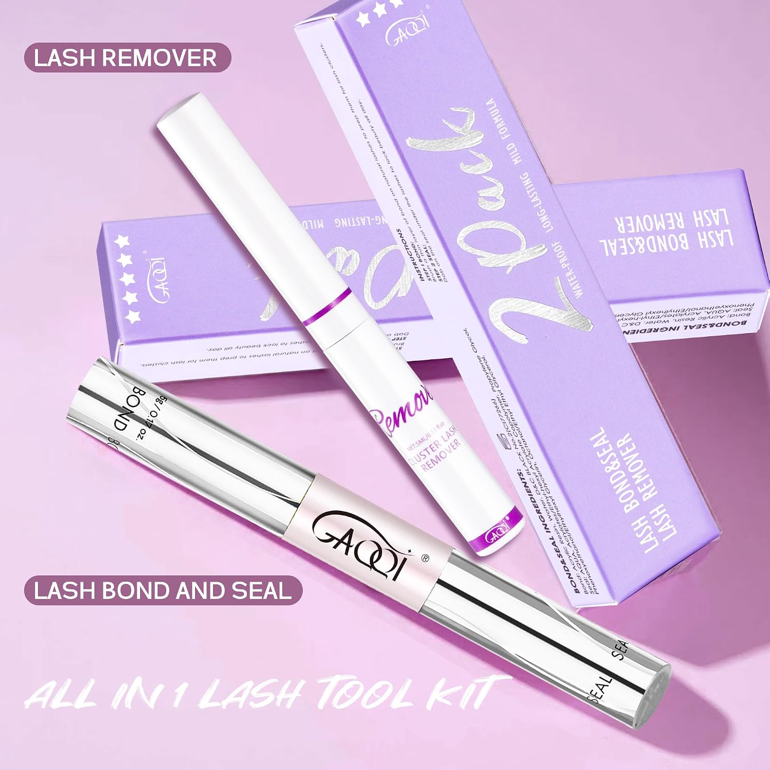 ADHESIVO Y REMOVEDOR PARA PESTAÑAS GAQQI LASH BOND AND SEAL, NEGRO, SET 10ML + 5ML - 2