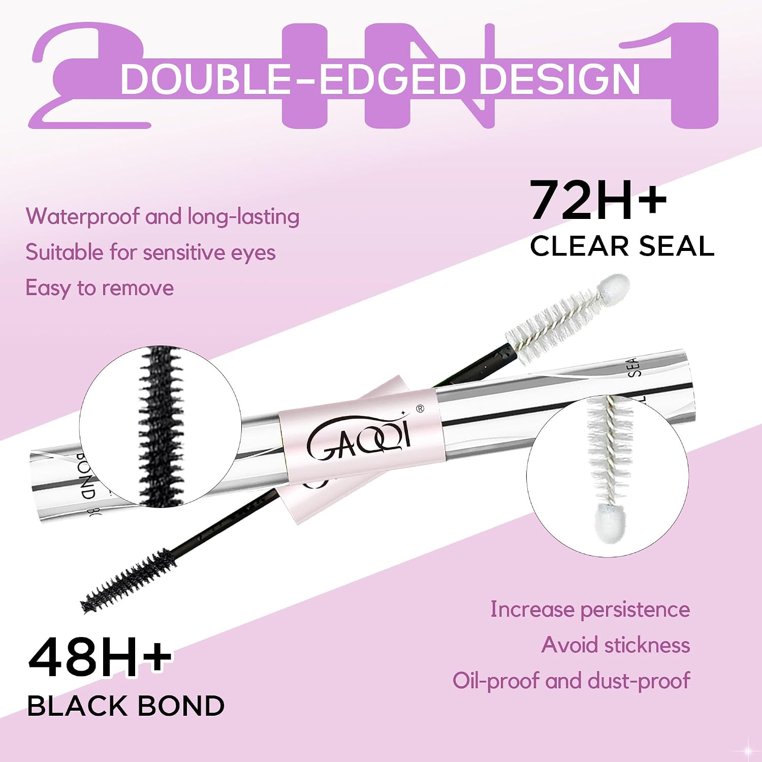 ADHESIVO Y REMOVEDOR PARA PESTAÑAS GAQQI LASH BOND AND SEAL, NEGRO, SET 10ML + 5ML - 5
