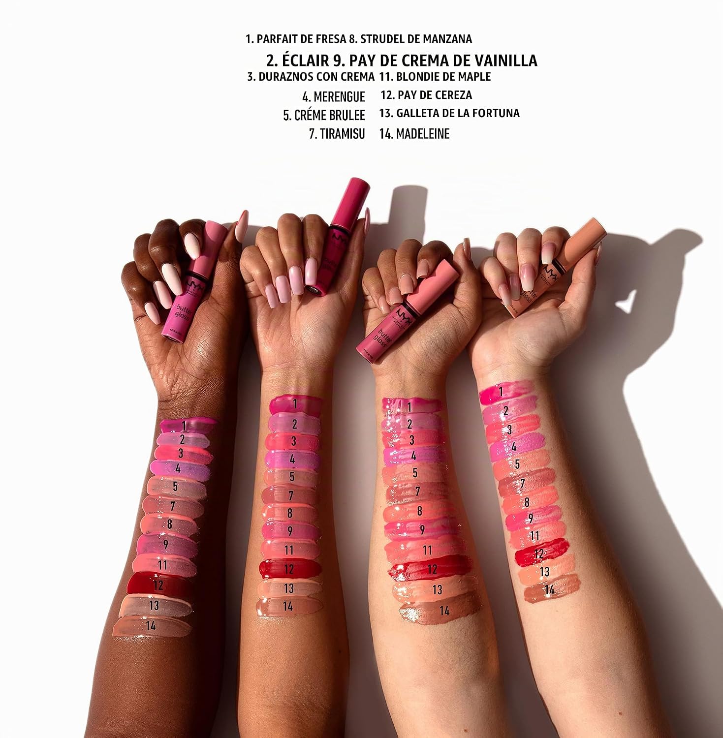 GLOSS DE LABIOS NYX PROFESSIONAL MAKEUP BUTTER GLOSS PACK DE 3 - ANGEL FOOD CAKE, CREME BRULEE, MADELEINE - 4