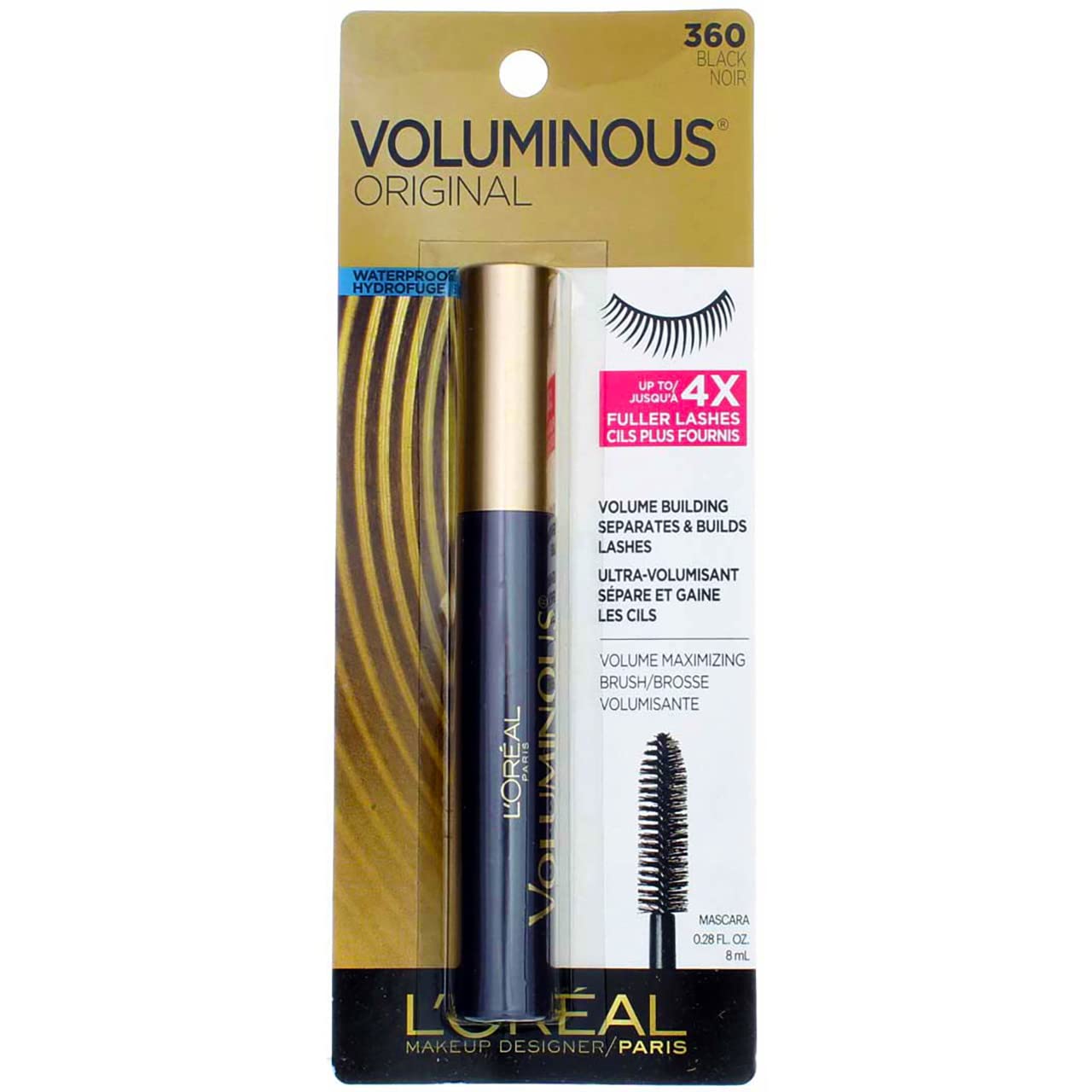 MÁSCARA DE PESTAÑAS L'ORÉAL PARIS VOLUMINOUS WATERPROOF NEGRO, PACK DE 3 - 1