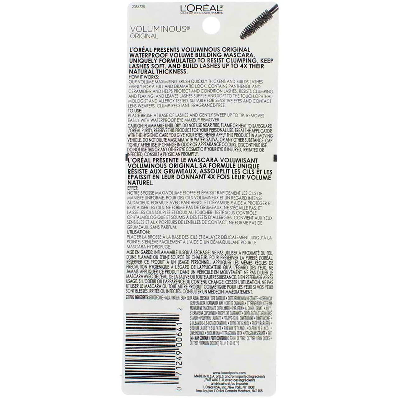 MÁSCARA DE PESTAÑAS L'ORÉAL PARIS VOLUMINOUS WATERPROOF NEGRO, PACK DE 3 - 3