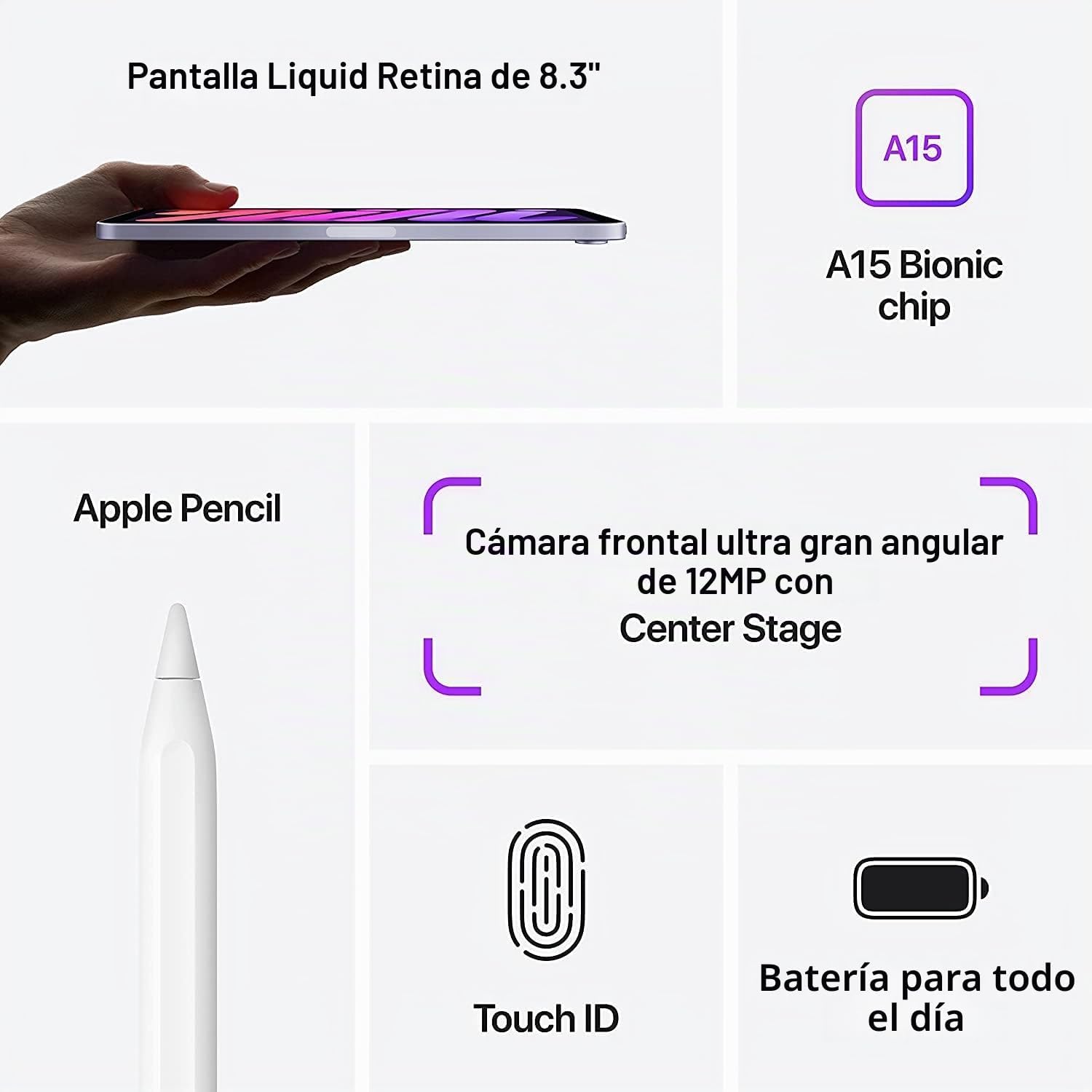 IPAD MINI 6 8.3 PULGADAS WI-FI + CELLULAR 64GB PÚRPURA REACONDICIONADO - 5