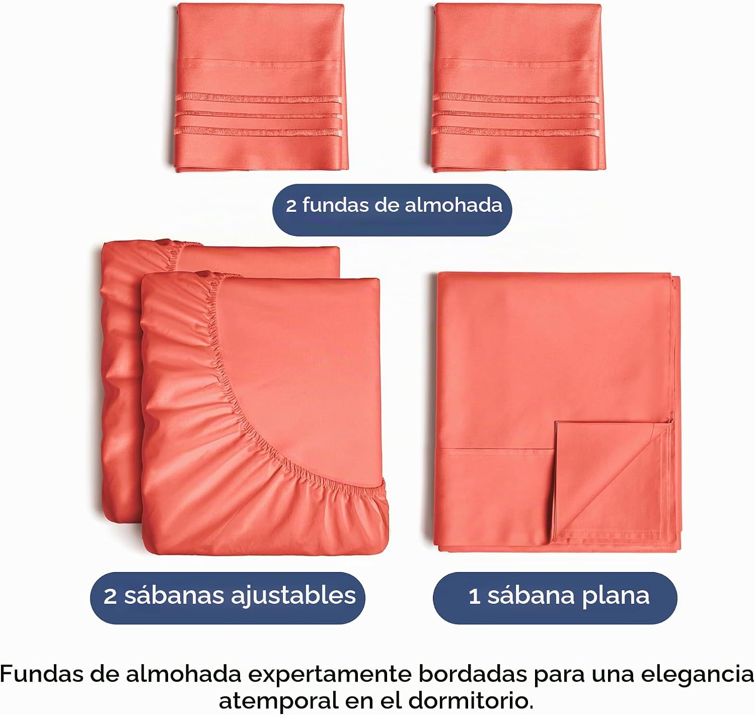 JUEGO DE SÁBANAS SPLIT KING 5 PIEZAS CGK UNLIMITED CORAL - 2