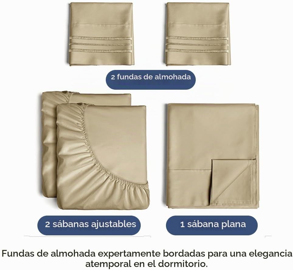 JUEGO DE SÁBANAS SPLIT KING 5 PIEZAS CGK UNLIMITED BEIGE - 2