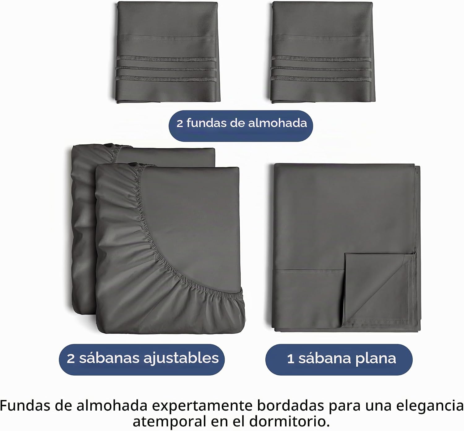 JUEGO DE SÁBANAS SPLIT KING 5 PIEZAS MICROFIBRA CHARCOAL - 2