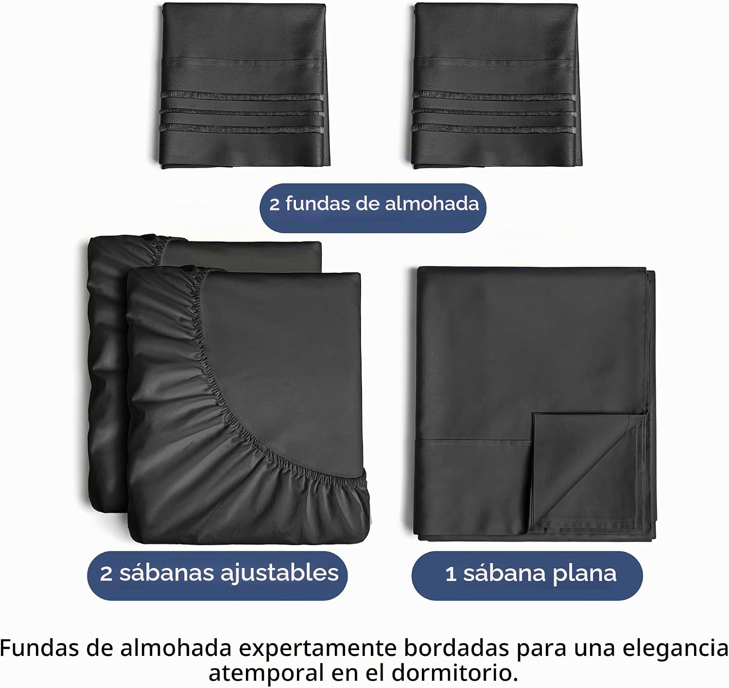 JUEGO DE SÁBANAS SPLIT KING 5 PIEZAS MICROFIBRA NEGRO - 2