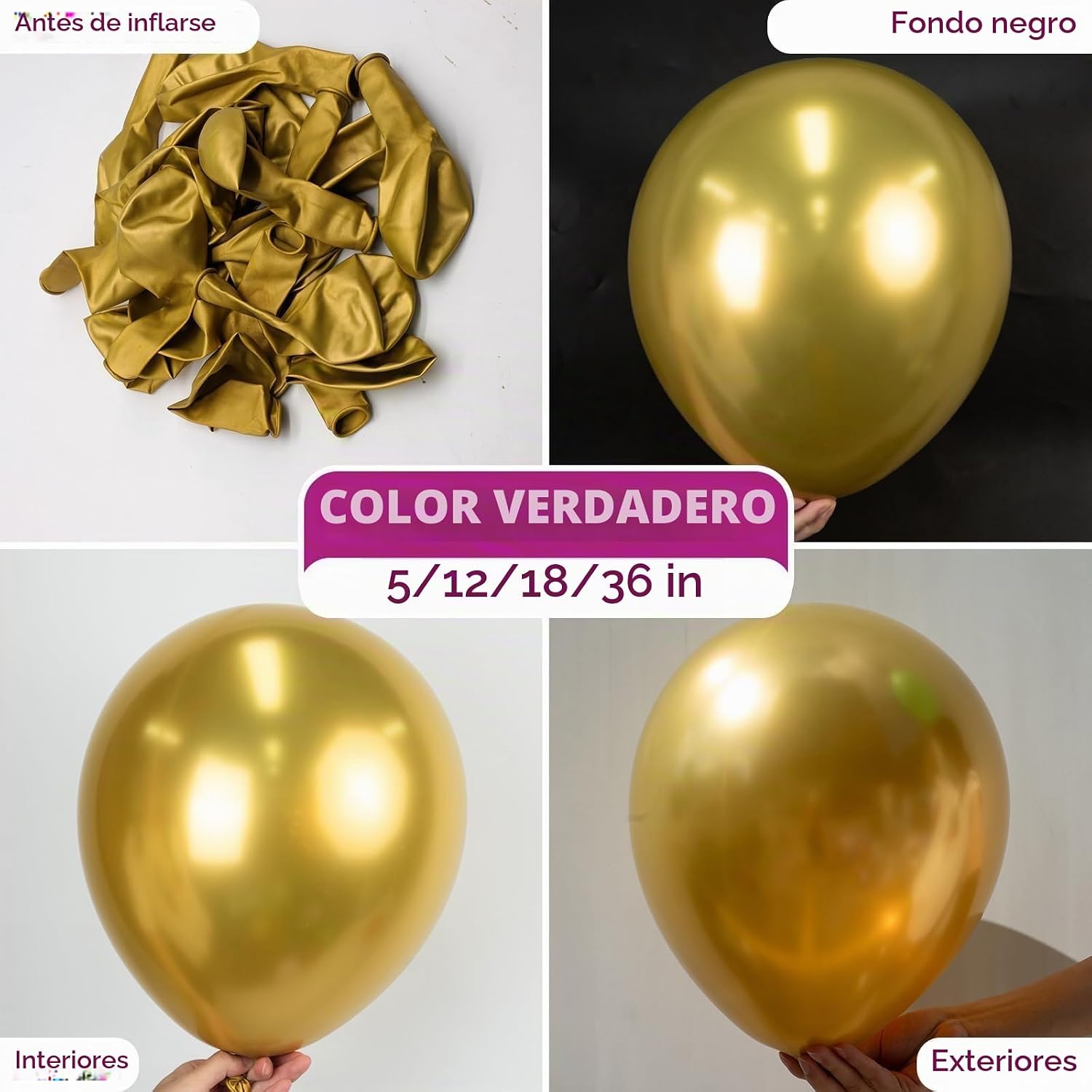 GLOBOS DE LÁTEX REDONDOS DORADOS METALIZADOS BEZENTE 36 PULGADAS 8 UNIDADES - 2