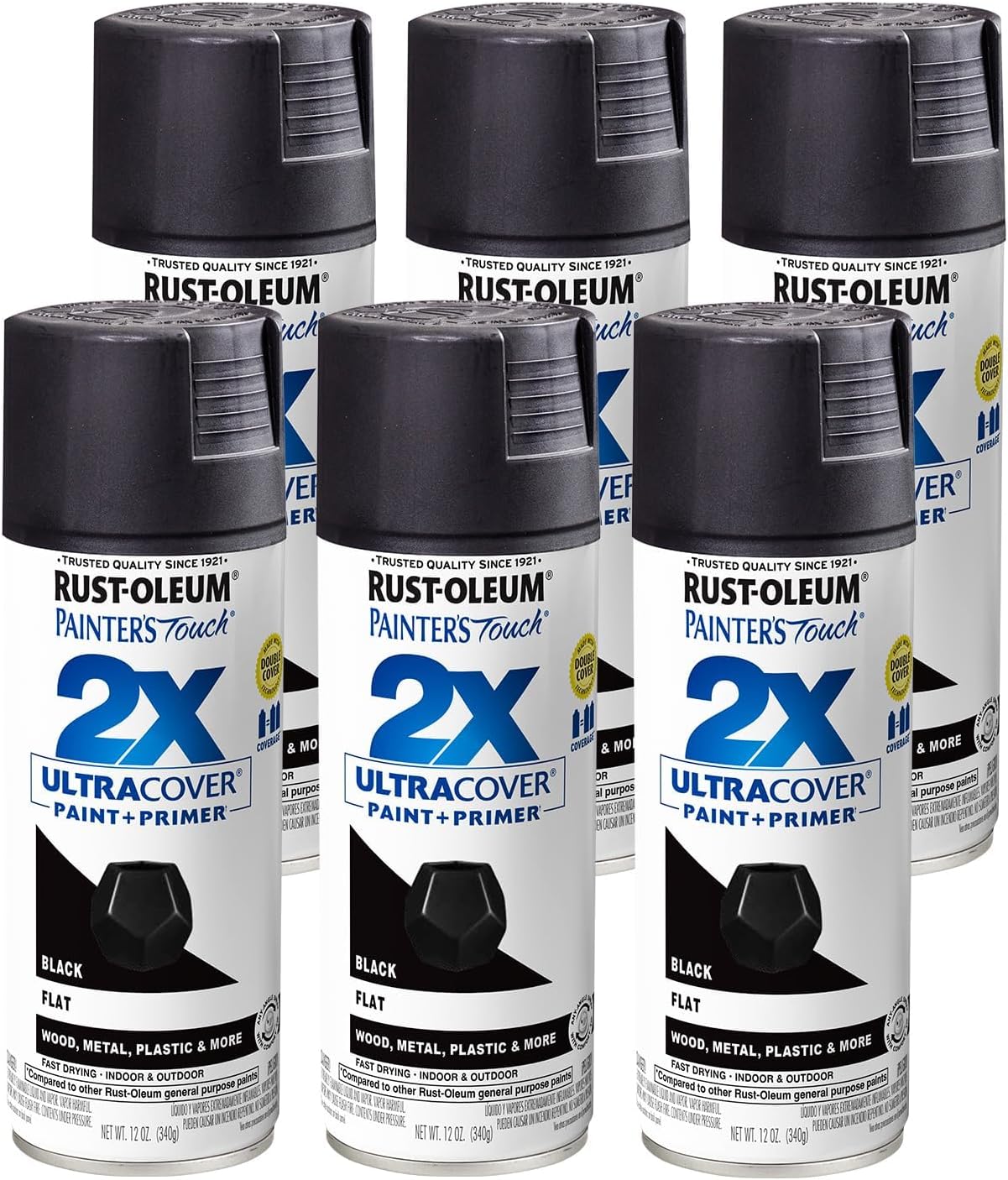 PINTURA EN SPRAY RUST-OLEUM PAINTER'S TOUCH 2X ULTRA COVER 12 OZ NEGRO MATE PACK 6 - 1