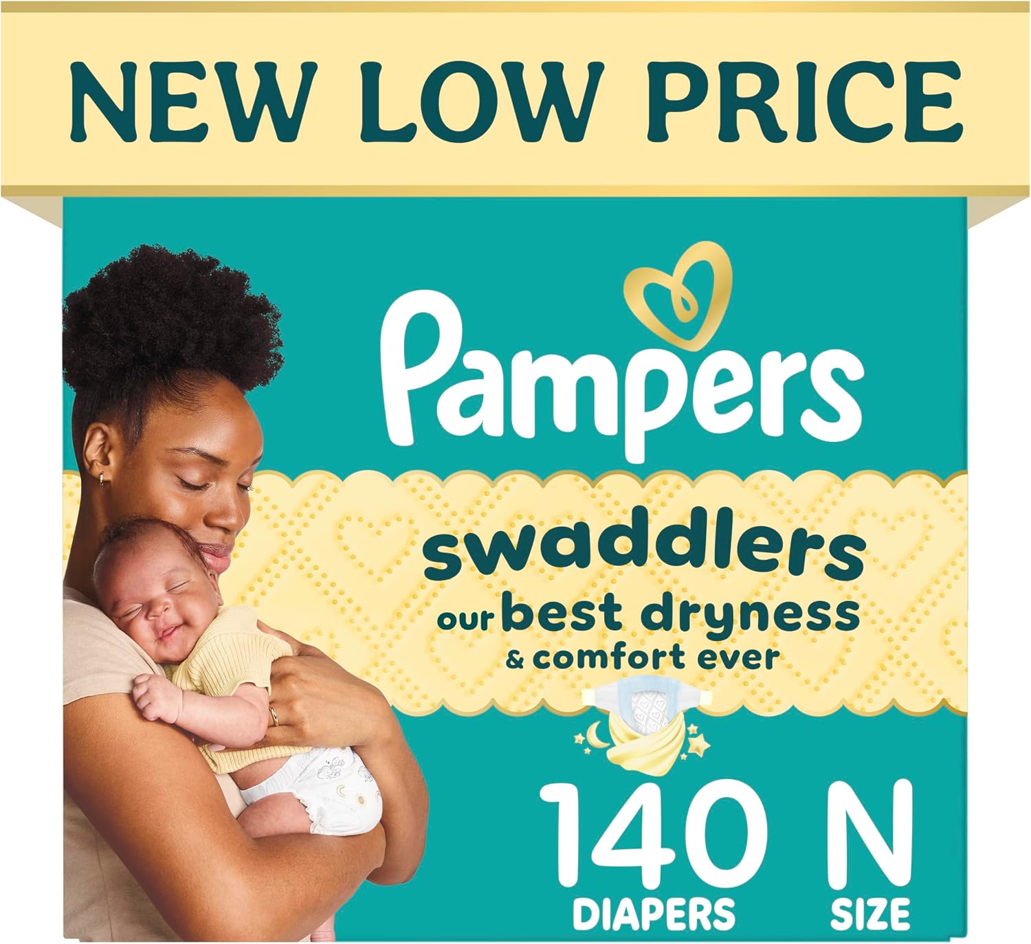 PAÑALES PAMPERS SWADDLERS RECIÉN NACIDO TALLA RN 140 UNIDADES - 1