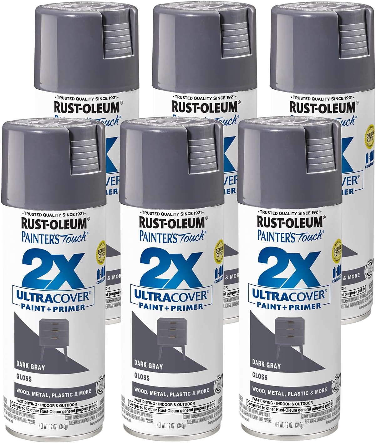 PINTURA EN SPRAY RUST-OLEUM PAINTER'S TOUCH 2X ULTRA COVER 12 OZ GRIS OSCURO BRILLO - 1