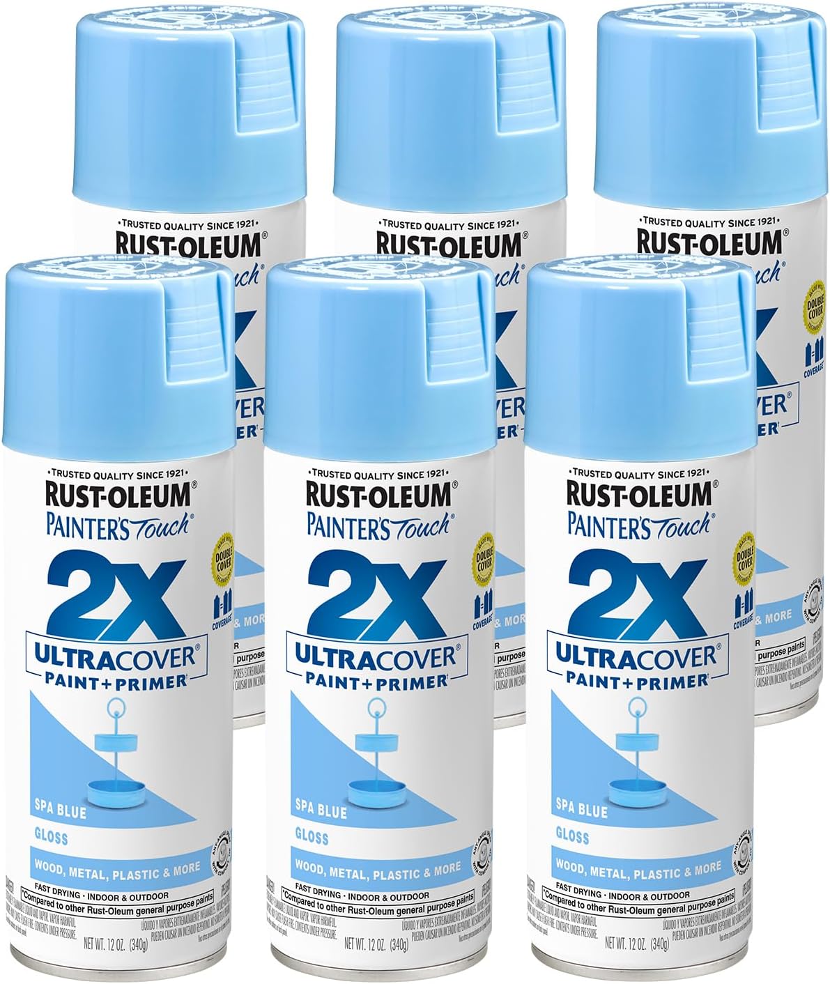 PINTURA EN SPRAY RUST-OLEUM PAINTER'S TOUCH 2X ULTRA COVER 12 OZ AZUL SPA BRILLO PACK 6 - 1