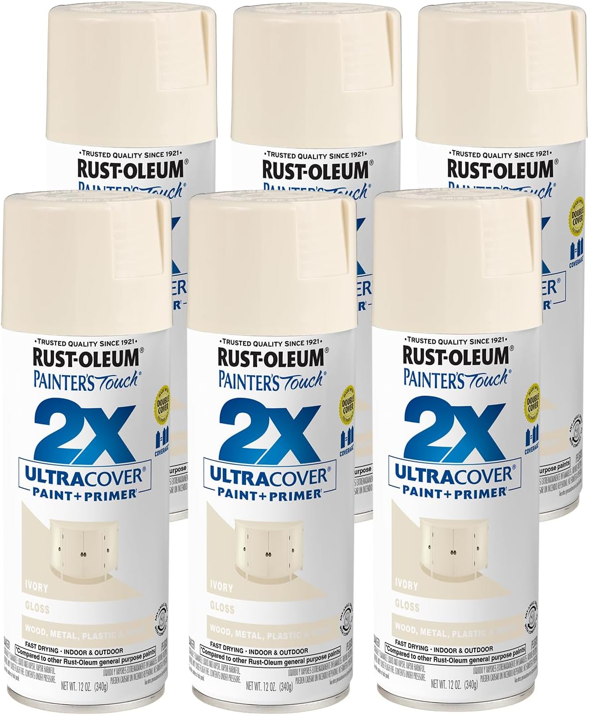 PINTURA EN SPRAY RUST-OLEUM PAINTER'S TOUCH 2X ULTRA COVER 12 OZ IVORY BRILLO PACK 6 - 1