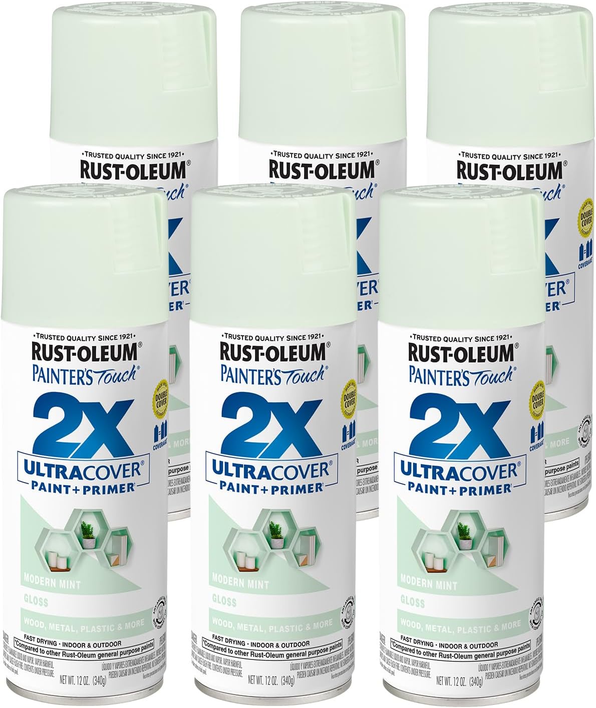 PINTURA EN SPRAY RUST-OLEUM PAINTER'S TOUCH 2X ULTRA COVER 12 OZ MENTA BRILLANTE PACK 6 - 1