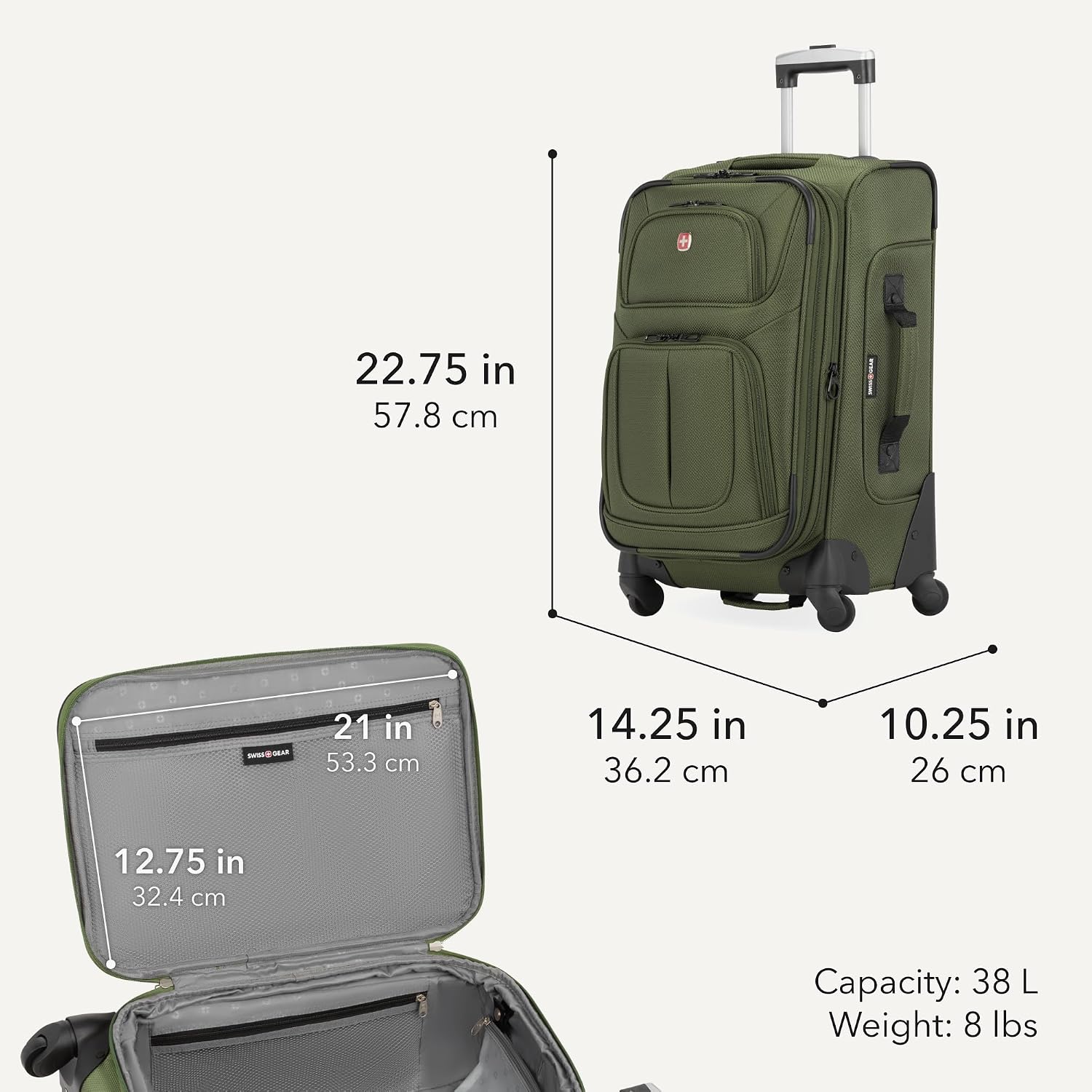 SET DE VIAJE SWISSSGEAR SION MALETA EXPANDIBLE CON MOCHILA SCANSMART 2 PIEZAS VERDE - 3