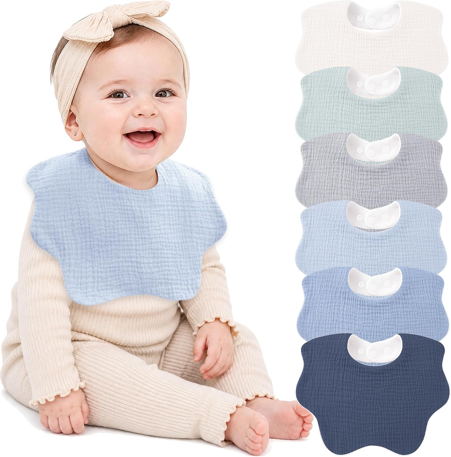 BABERO BEARMOSS MUSLIN ALGODÓN AZUL VERDOSO PACK 6 PIEZAS - 1