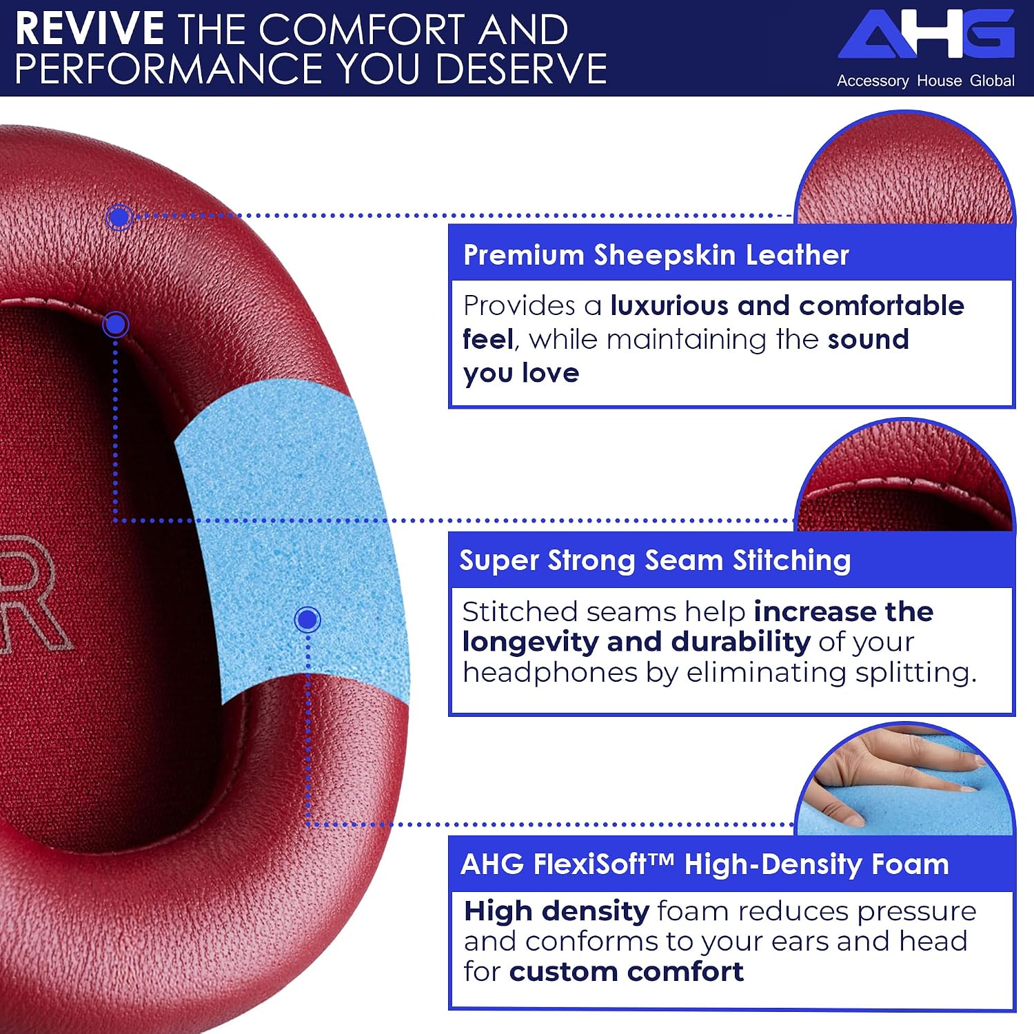 ALMOHADILLAS DE REPUESTO PARA AUDÍFONOS BANG Y OLUFSEN BEOPLAY H95 CUERO ROJO LUNAR - 2