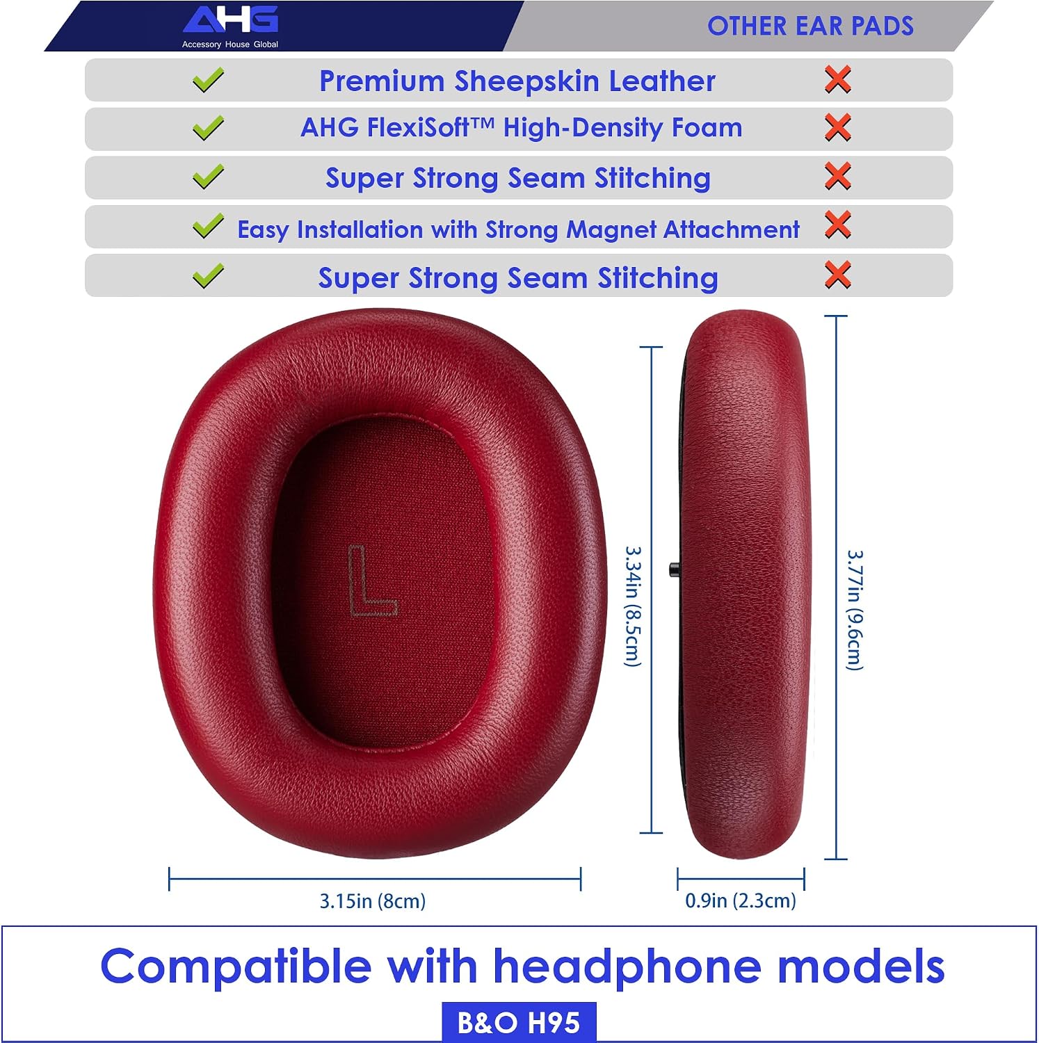 ALMOHADILLAS DE REPUESTO PARA AUDÍFONOS BANG Y OLUFSEN BEOPLAY H95 CUERO ROJO LUNAR - 3
