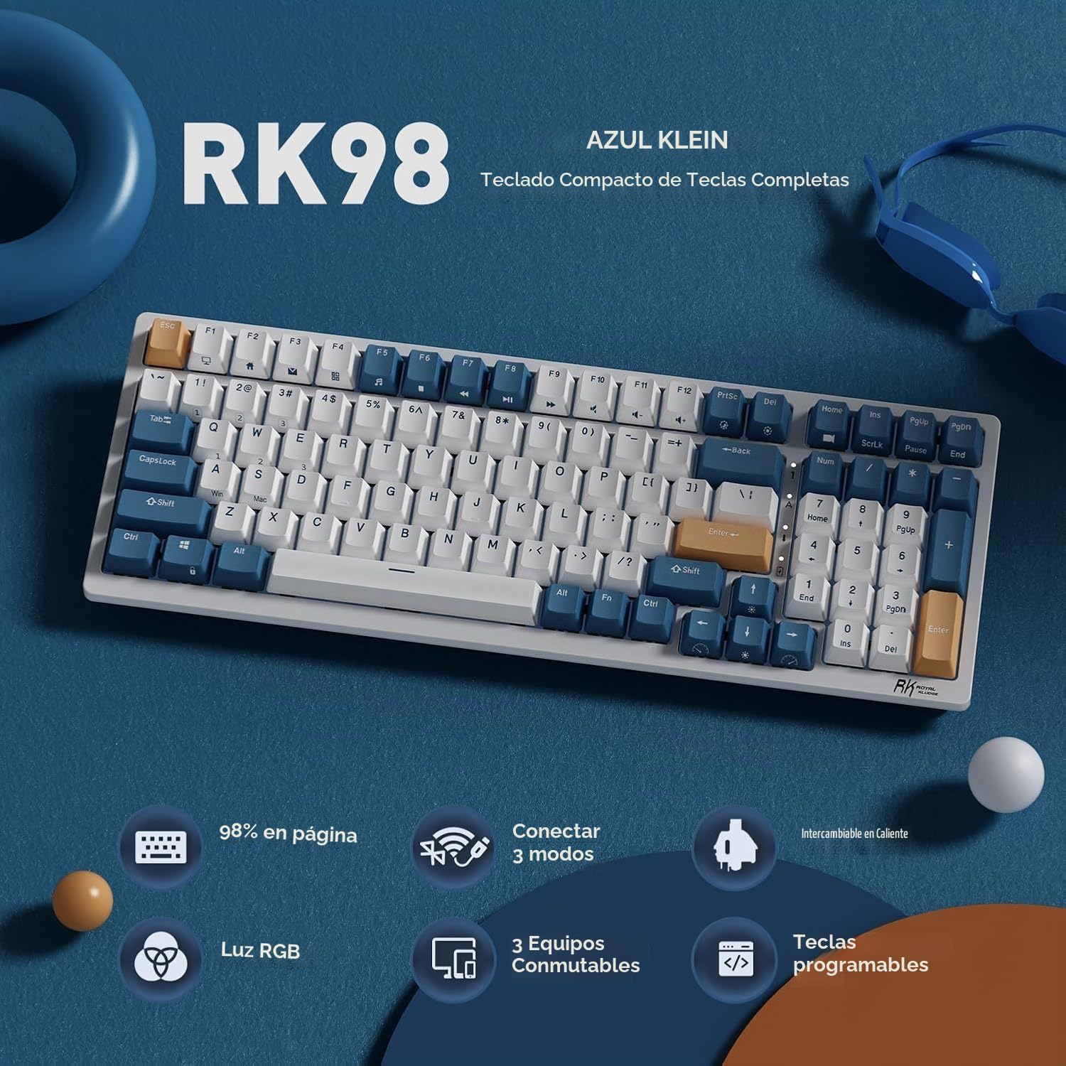 TECLADO MECÁNICO INALÁMBRICO RK ROYAL KLUDGE RK98 3750MAH 96% COMPACTO - 2
