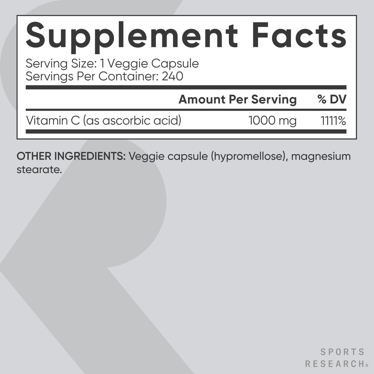 VITAMINA C SPORTS RESEARCH HIGH POTENCY 1000MG 240 CÁPSULAS VEGETALES - 5