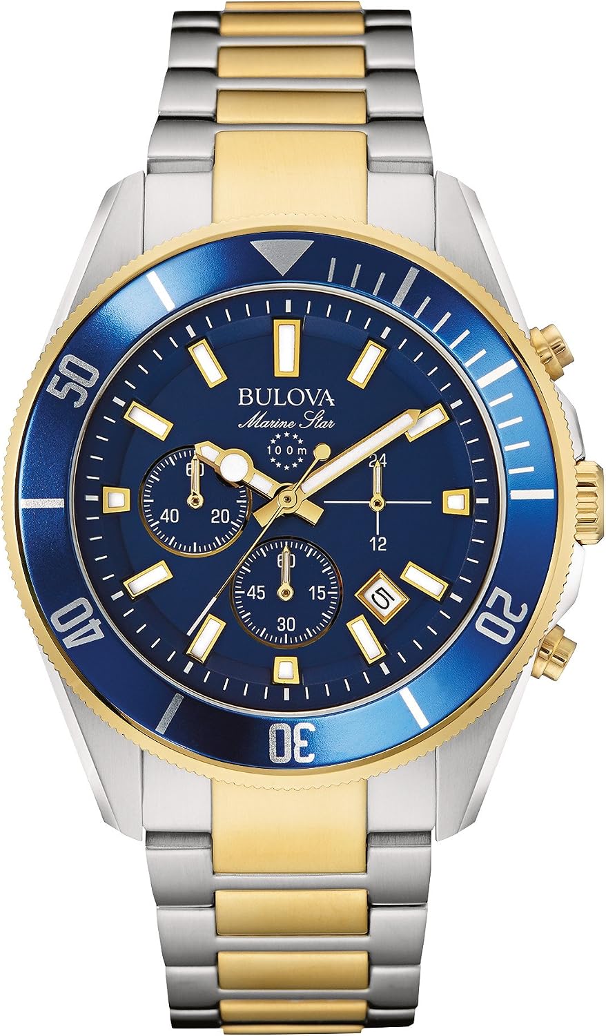 RELOJ DE PULSERA BULOVA MARINE STAR CRONÓGRAFO CUARZO BICOLOR DORADO ACERO 43MM AZUL 98B230 - 1