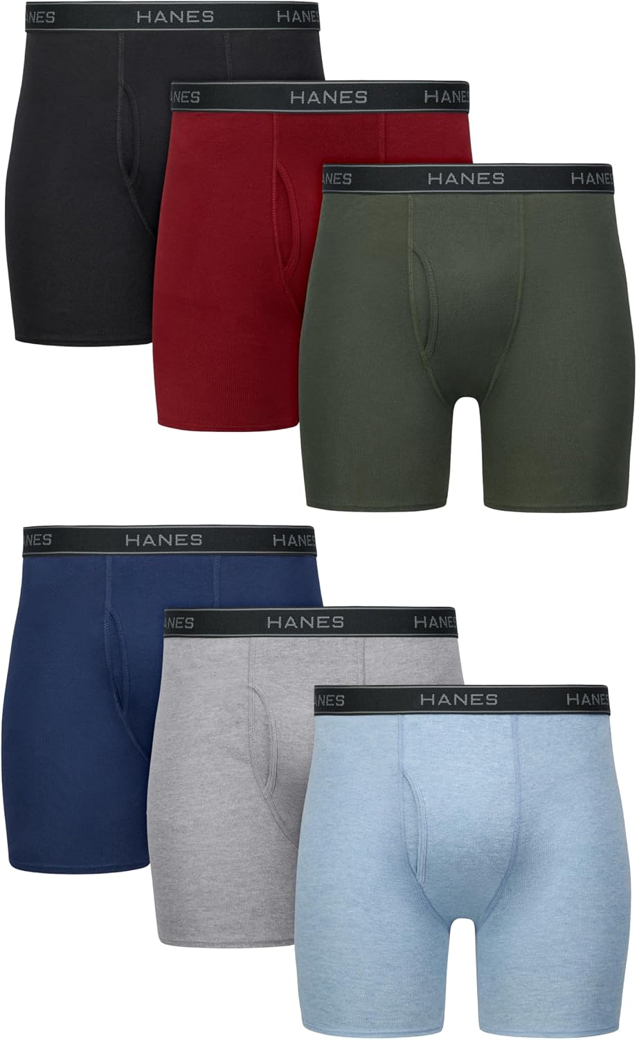 BOXERS PARA HOMBRE HANES 6 UNIDADES ALGODÓN FRESCO Y TRANSPIRABLE AZUL JASPEADO ROJO NEGRO - 1