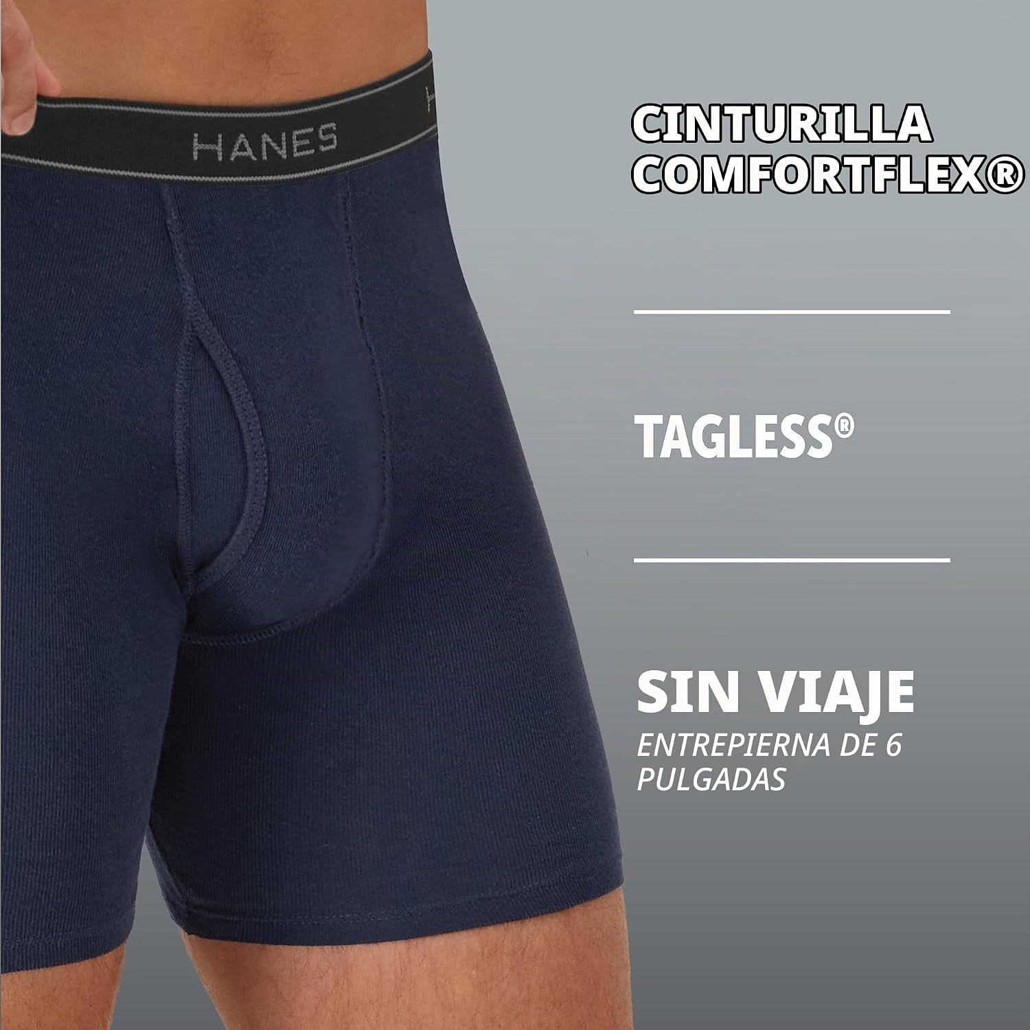 BOXERS PARA HOMBRE HANES 6 UNIDADES ALGODÓN FRESCO Y TRANSPIRABLE AZUL JASPEADO ROJO NEGRO - 5