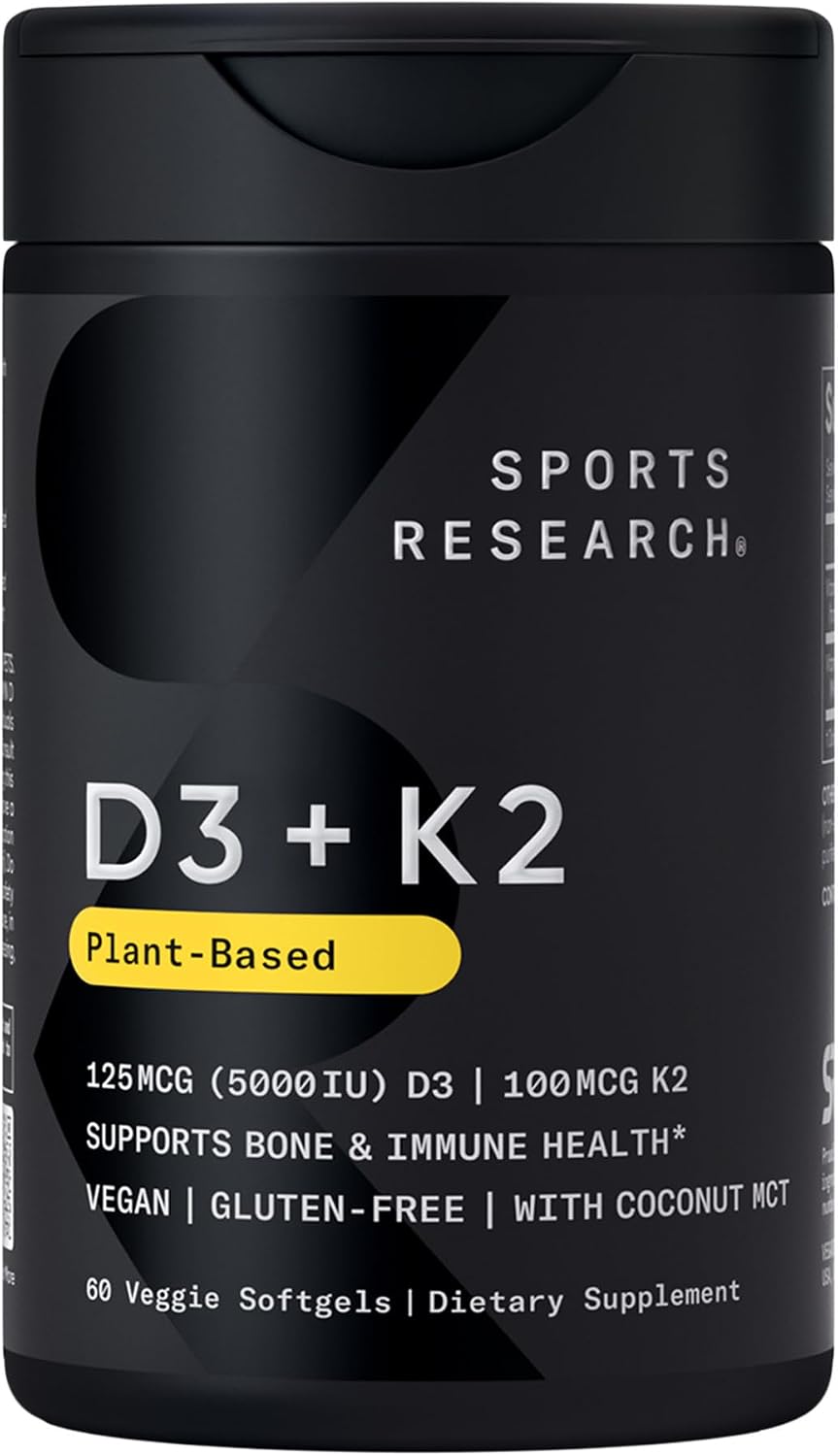 VITAMINA D3 + K2 VEGANA SPORTS RESEARCH 60 CÁPSULAS BLANDAS CON ACEITE DE COCO - 1