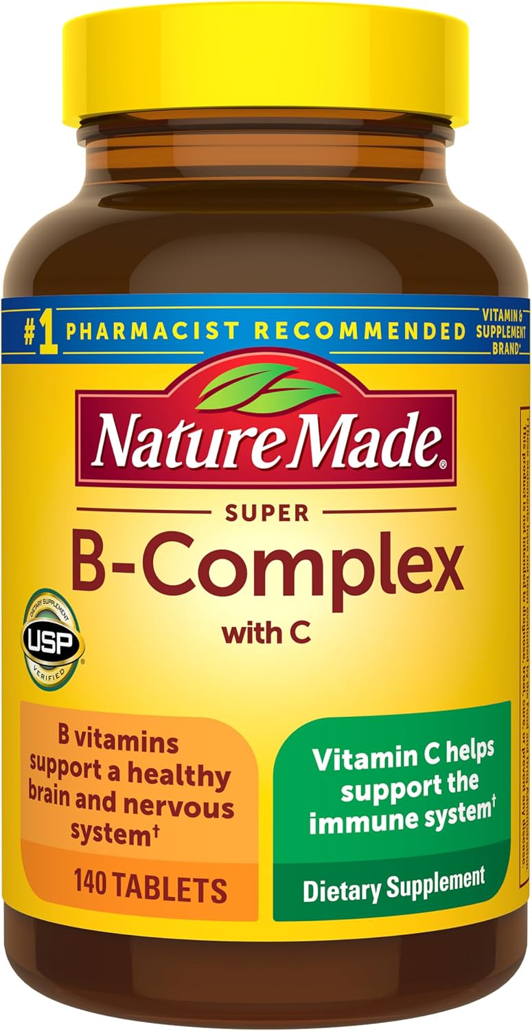 VITAMINAS NATURE MADE SUPER B COMPLEX CON VITAMINA C Y ÁCIDO FÓLICO 140 TABLETAS - 1