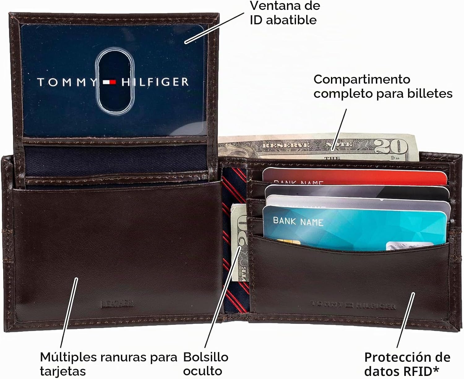 BILLETERA PARA HOMBRE TOMMY HILFIGER ORSON DE CUERO CON RFID Y PASSCASE REMOVIBLE - 4