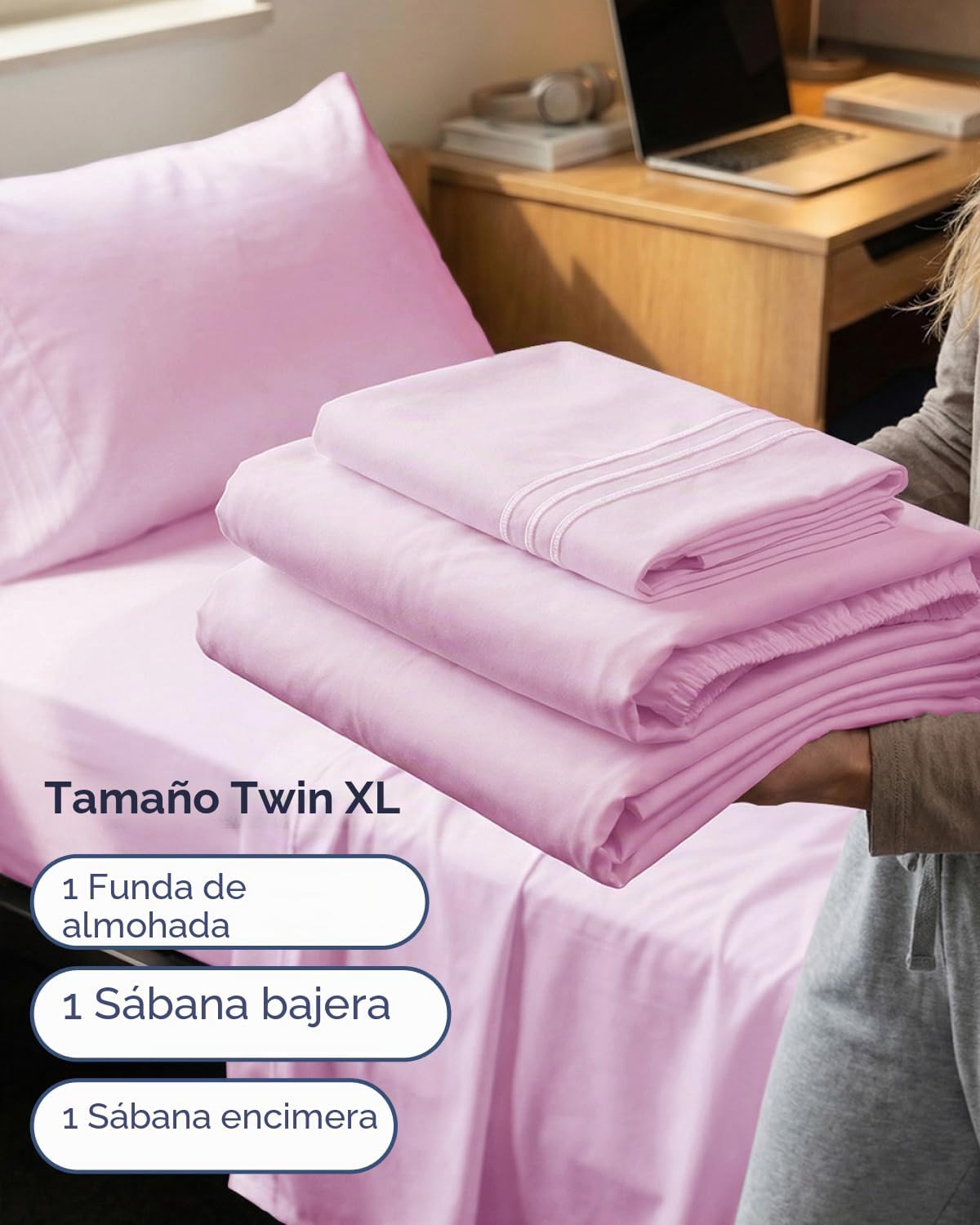 JUEGO DE SÁBANAS 3 PIEZAS CGK UNLIMITED TWIN XL ROSADO CLARO - 3