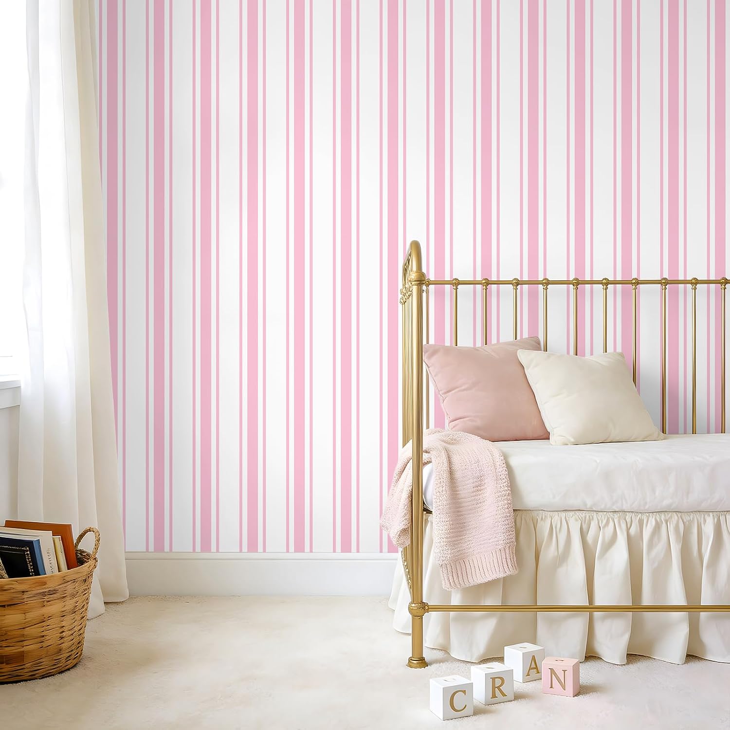 PAPEL MURAL AUTOADHESIVO VEELIKE RAYAS ROSA Y BLANCO 17.7' X 354' - 4