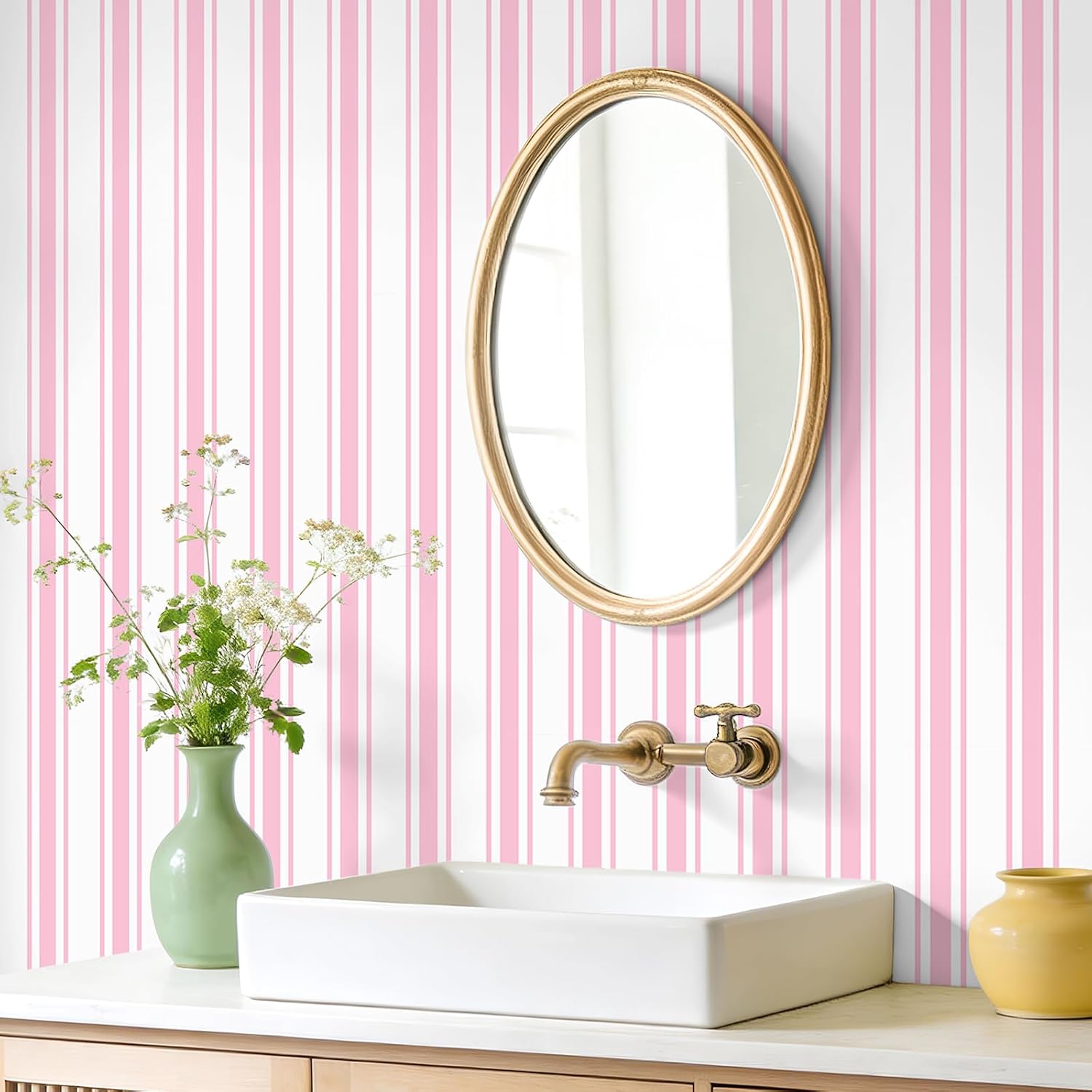 PAPEL MURAL AUTOADHESIVO VEELIKE RAYAS ROSA Y BLANCO 17.7' X 354' - 5