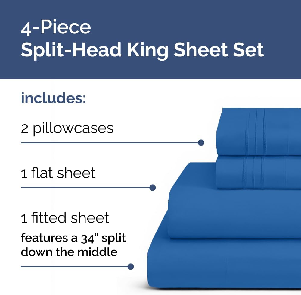 JUEGO DE SÁBANAS KING CGK UNLIMITED FLEX TOP SPLIT HEAD 4 PIEZAS AZUL ROYAL - 2