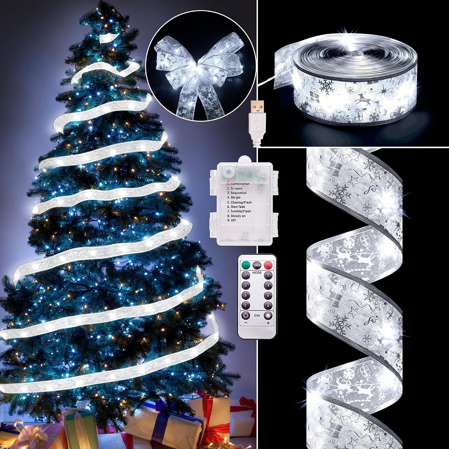 CINTA DE LUCES LED PARA ÁRBOL DE NAVIDAD VIMORG 2.5 PULG X 20 M 200 LEDS CON 8 MODOS Y TEMPORIZADOR - 1