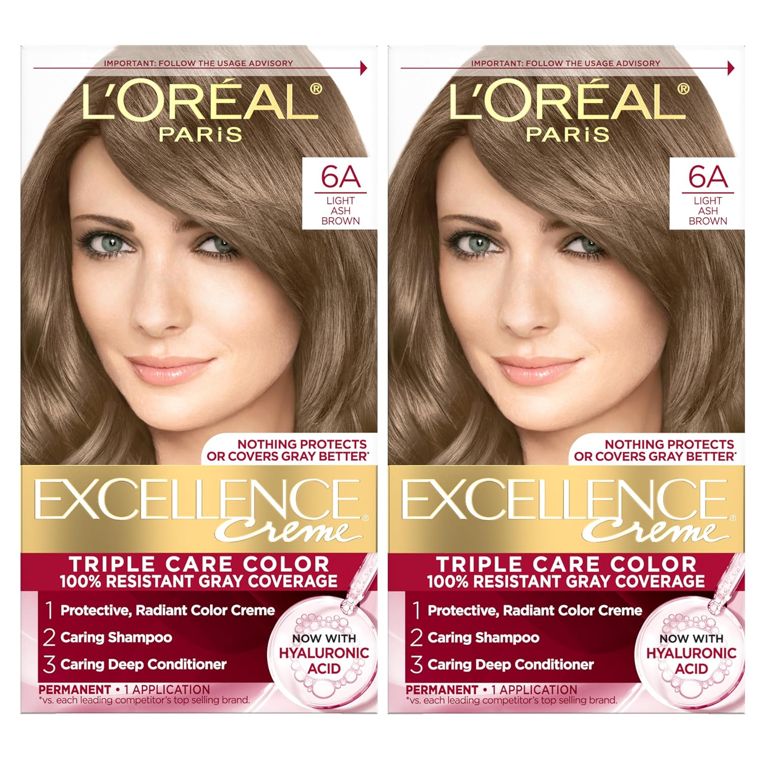TINTURA PARA CABELLO L'OREAL PARIS EXCELLENCE CRÈME 6A CASTAÑO CENIZA CLARO 2 UNIDADES - 1
