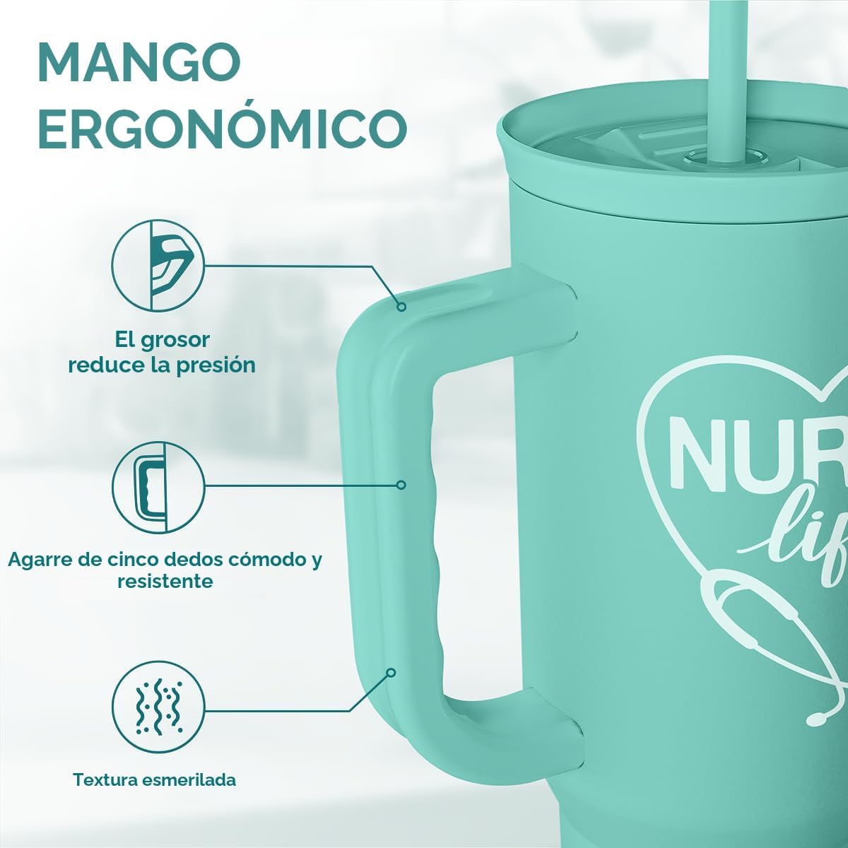 TAZA TÉRMICA SANDJEST NURSE 40 OZ CON ASA Y SORBETE - 3