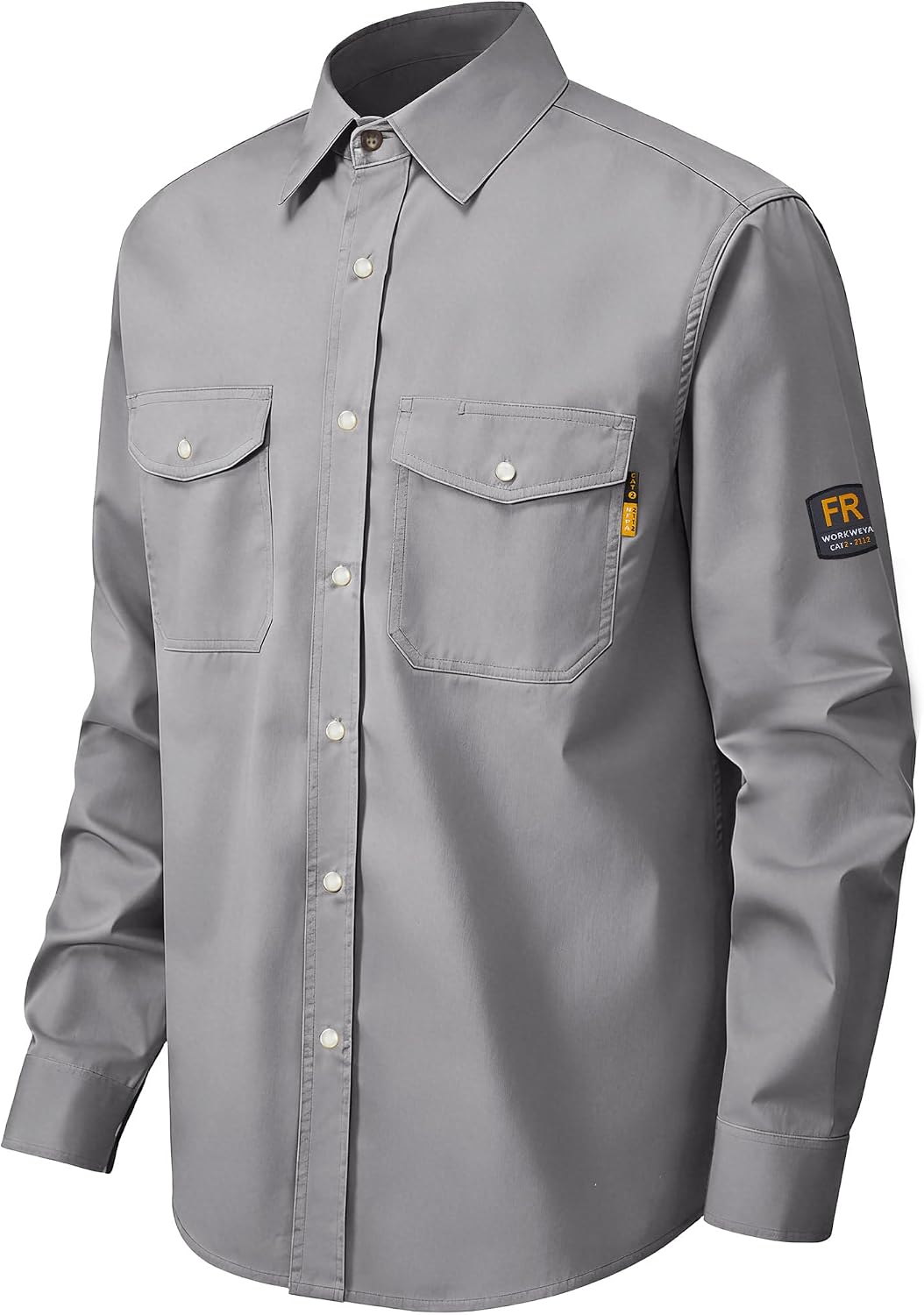 CAMISA DE TRABAJO WORKWEYA PARA HOMBRE RESISTENTE A LA LLAMA 6.5OZ CUADROS GRIS CLARO CAT2/NFPA2112 - 2