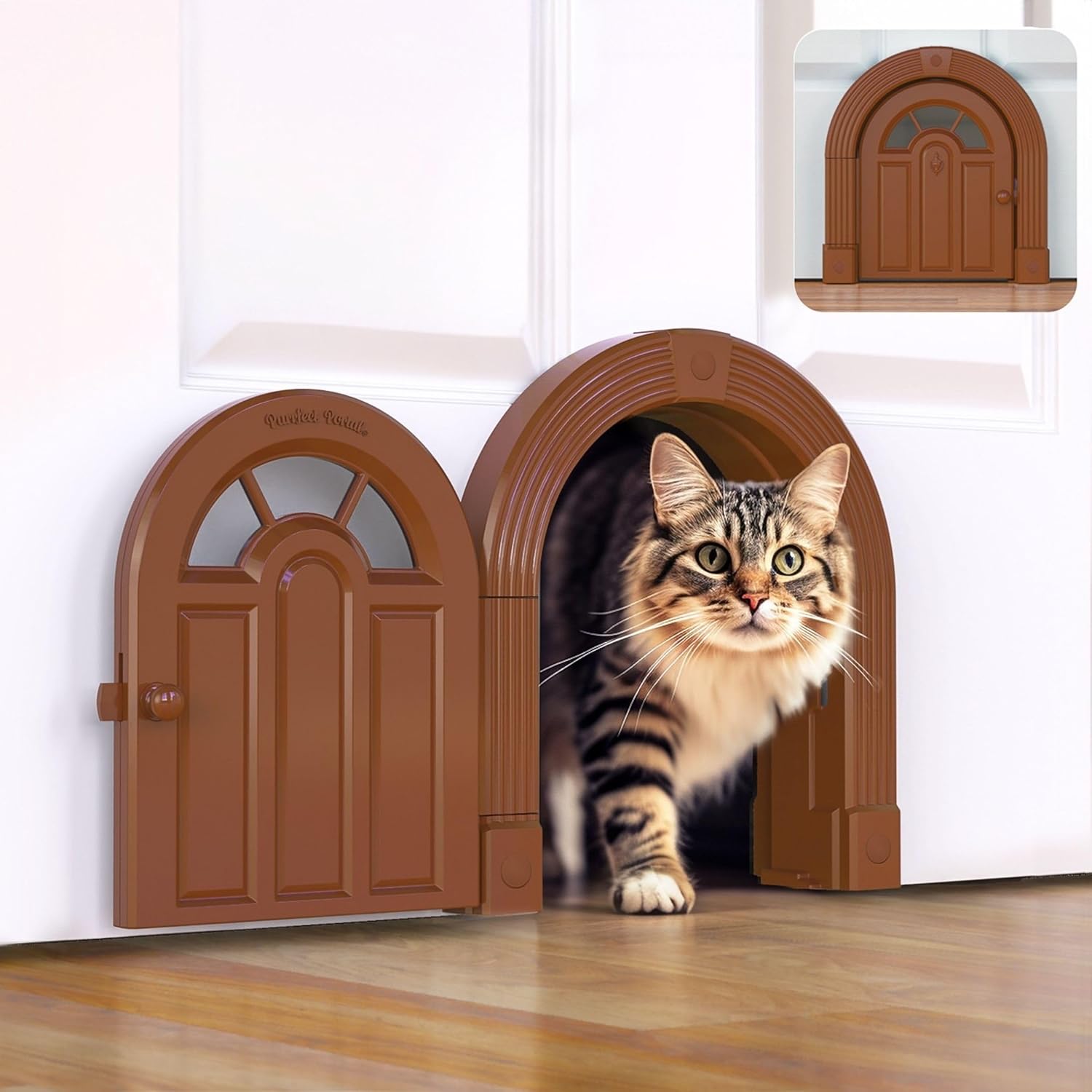 PUERTA PARA GATO PURRFECT PORTAL MEOW MANOR XL MARRÓN PARA PUERTAS INTERIORES - 1