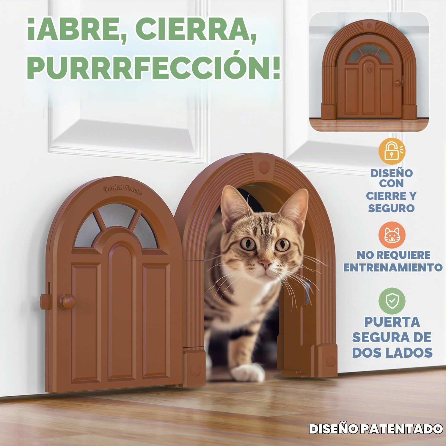PUERTA PARA GATO PURRFECT PORTAL MEOW MANOR XL MARRÓN PARA PUERTAS INTERIORES - 2