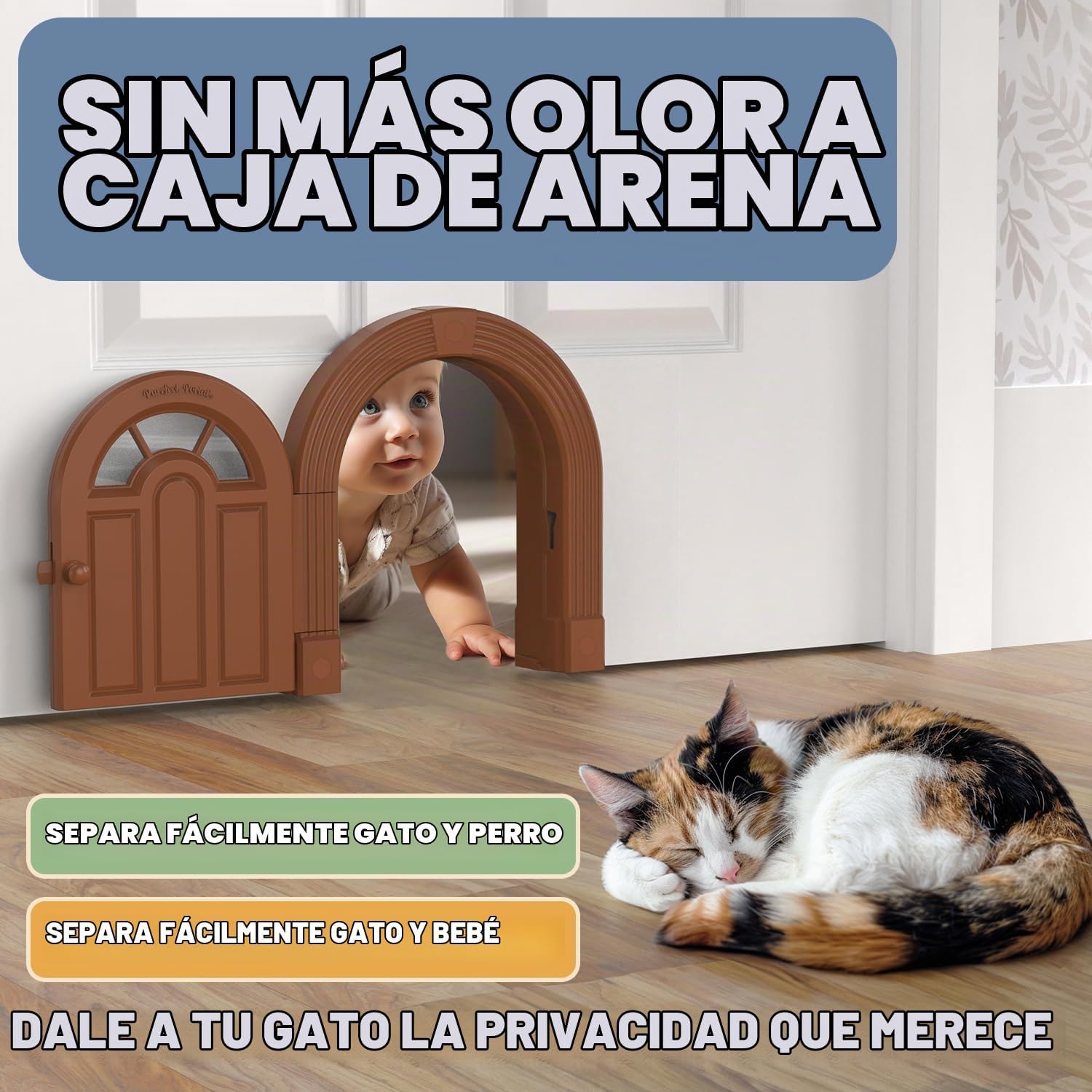 PUERTA PARA GATO PURRFECT PORTAL MEOW MANOR XL MARRÓN PARA PUERTAS INTERIORES - 3