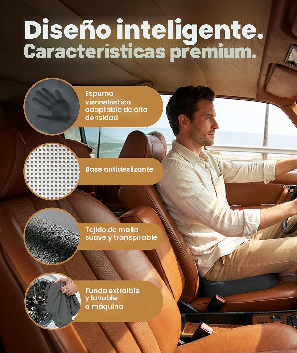 ALMOHADILLA TERAPÉUTICA EVERLASTING COMFORT MEMORY FOAM PARA ASIENTO OFICINA Y AUTO GRIS GRANDE - 4