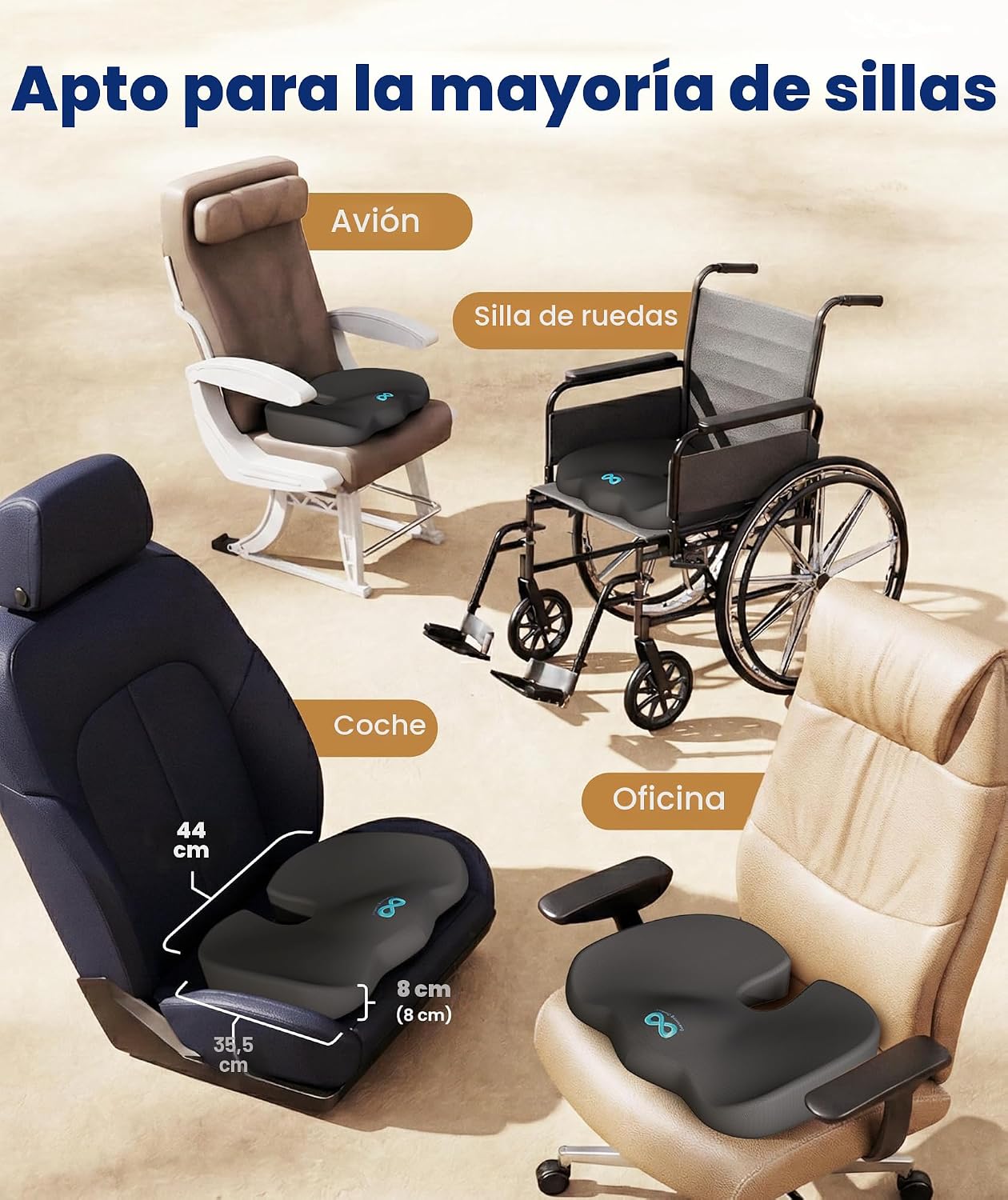 ALMOHADILLA TERAPÉUTICA EVERLASTING COMFORT MEMORY FOAM PARA ASIENTO OFICINA Y AUTO GRIS GRANDE - 5